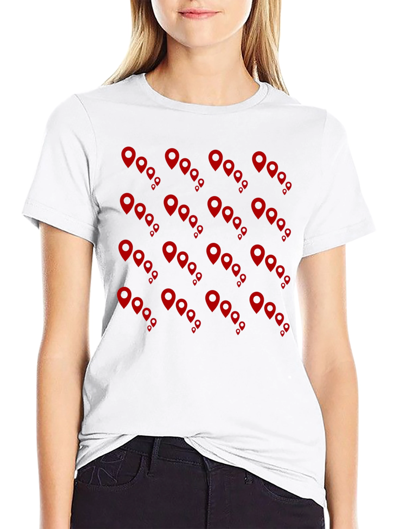 Mens Black Tee with Red Location Pin Design