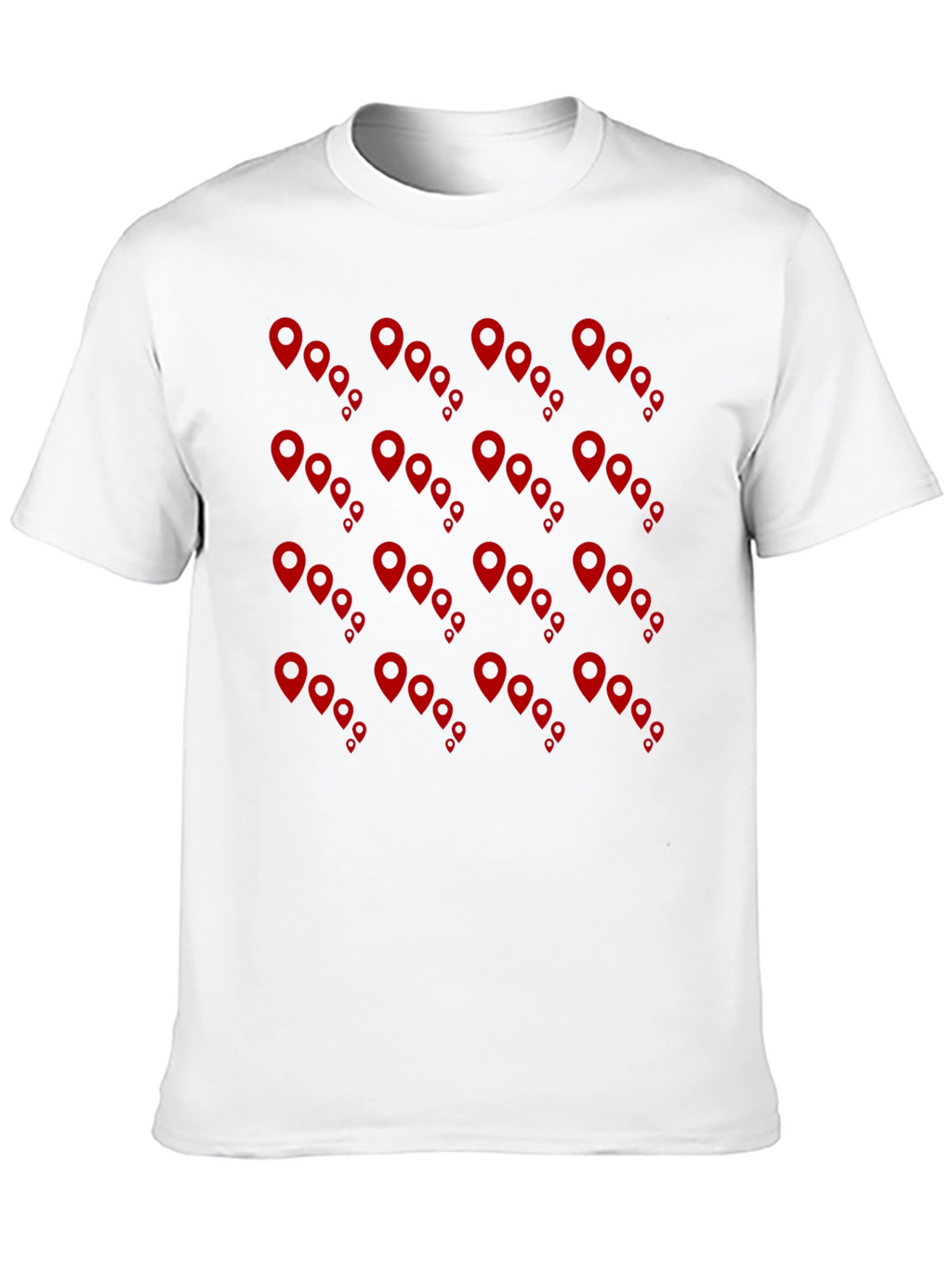 Mens Black Tee with Red Location Pin Design