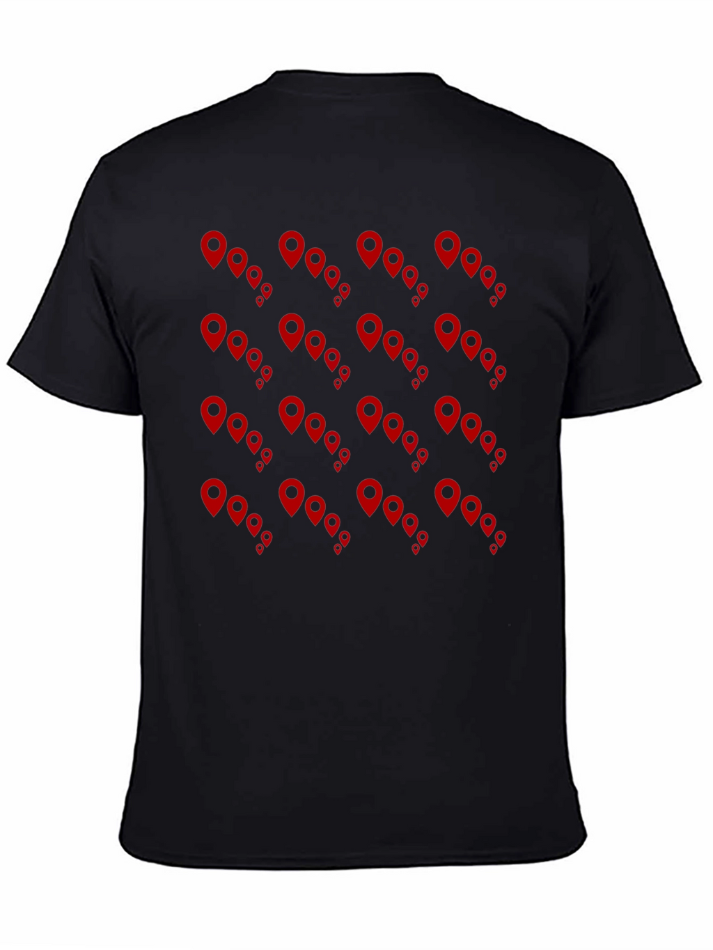 Mens Black Tee with Red Location Pin Design