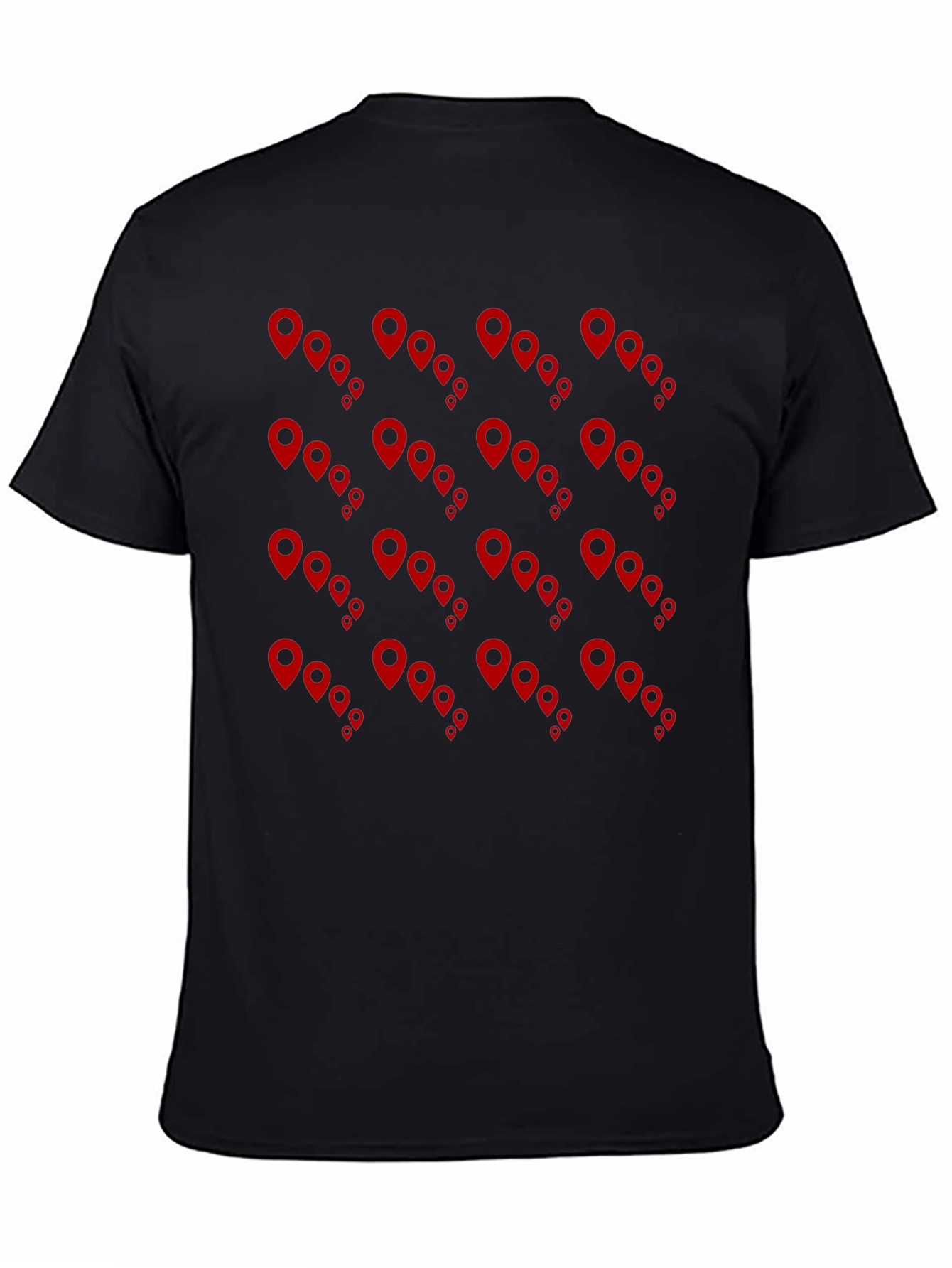 Mens Black Tee with Red Location Pin Design