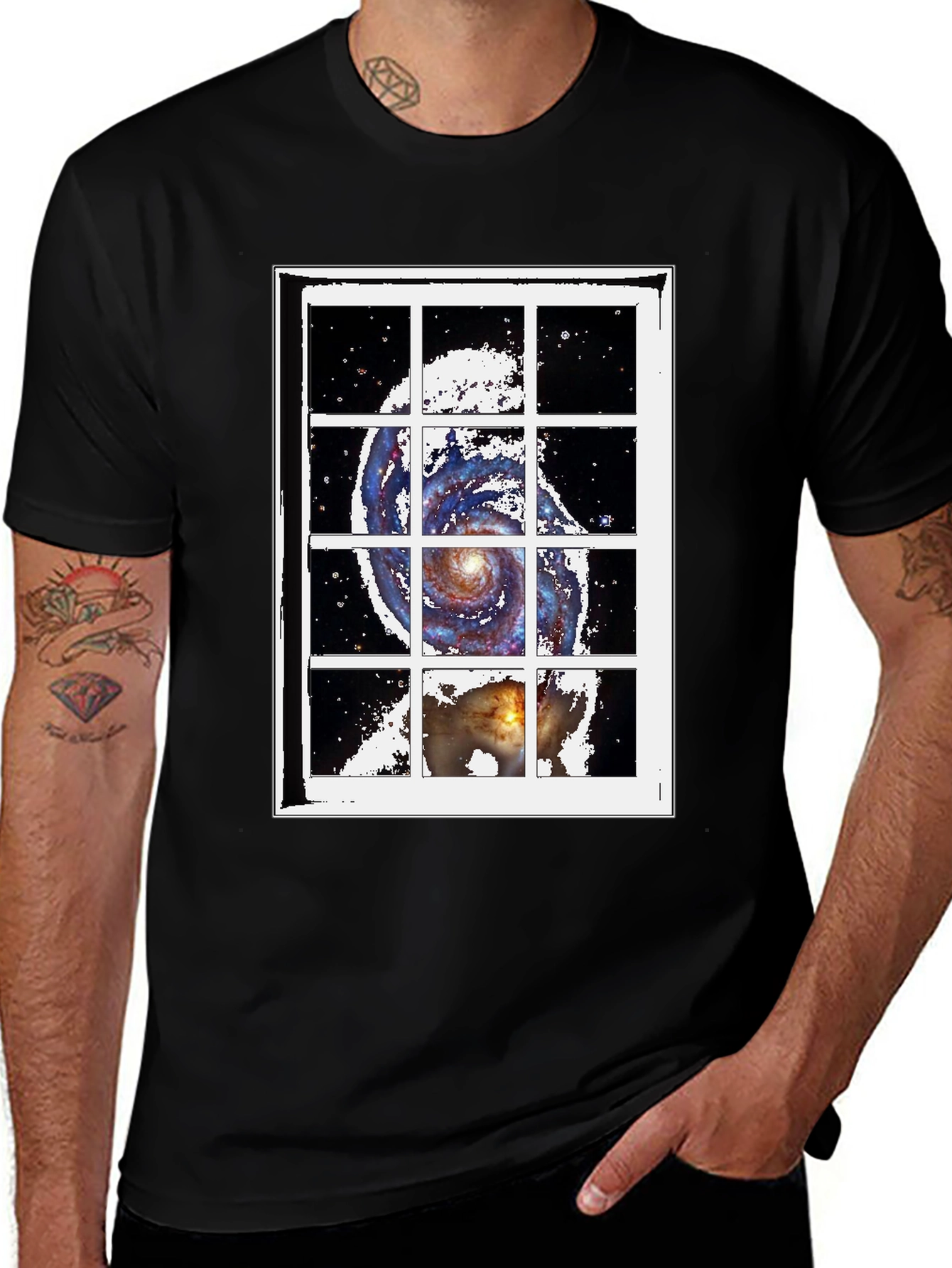 Galaxy Window Graphic Tee - Stylish Cotton Blend T-Shirt