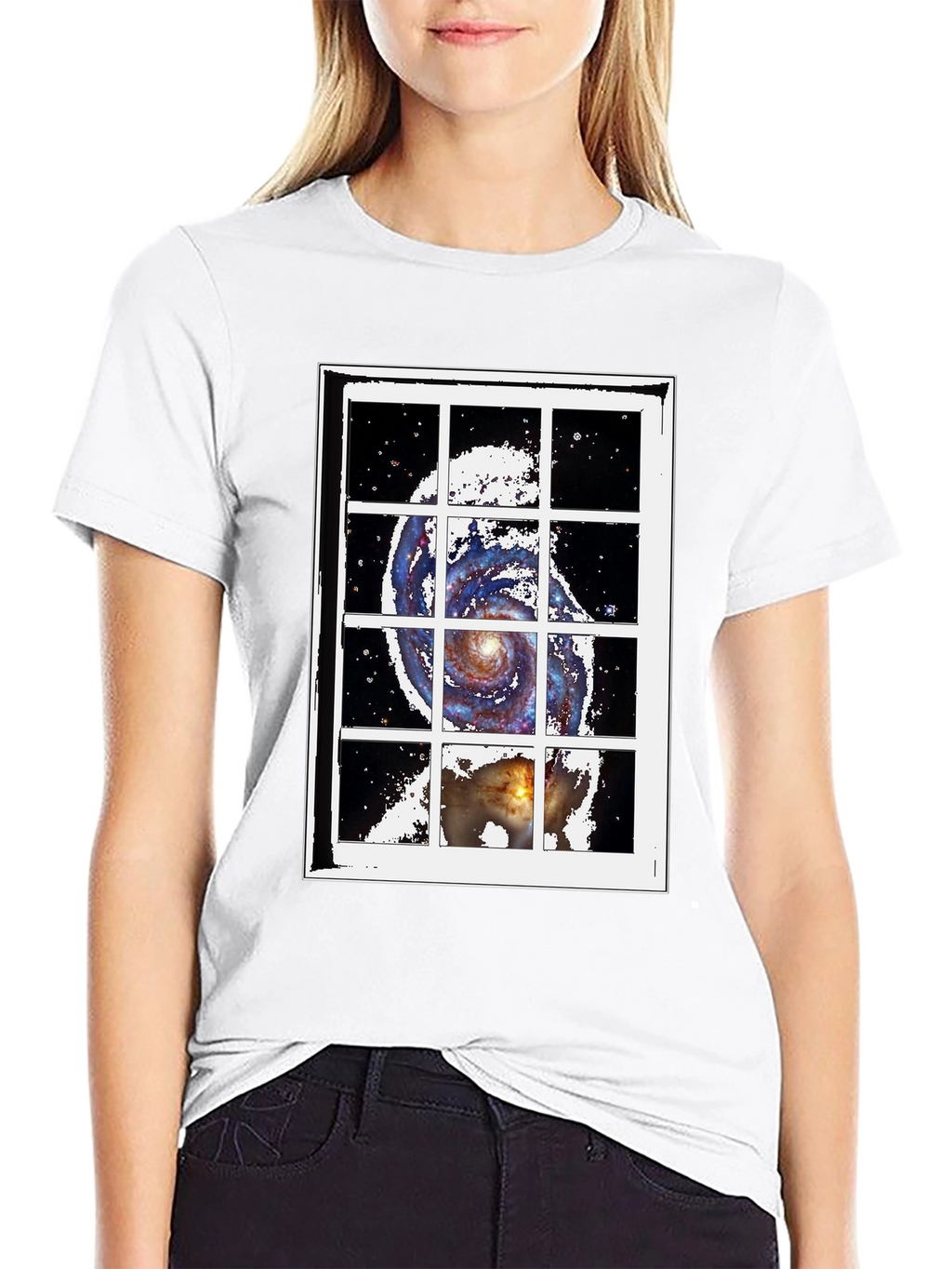Galaxy Window Graphic Tee - Stylish Cotton Blend T-Shirt