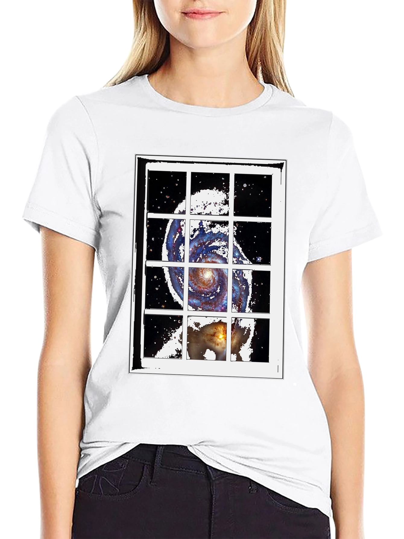Galaxy Window Graphic Tee - Stylish Cotton Blend T-Shirt