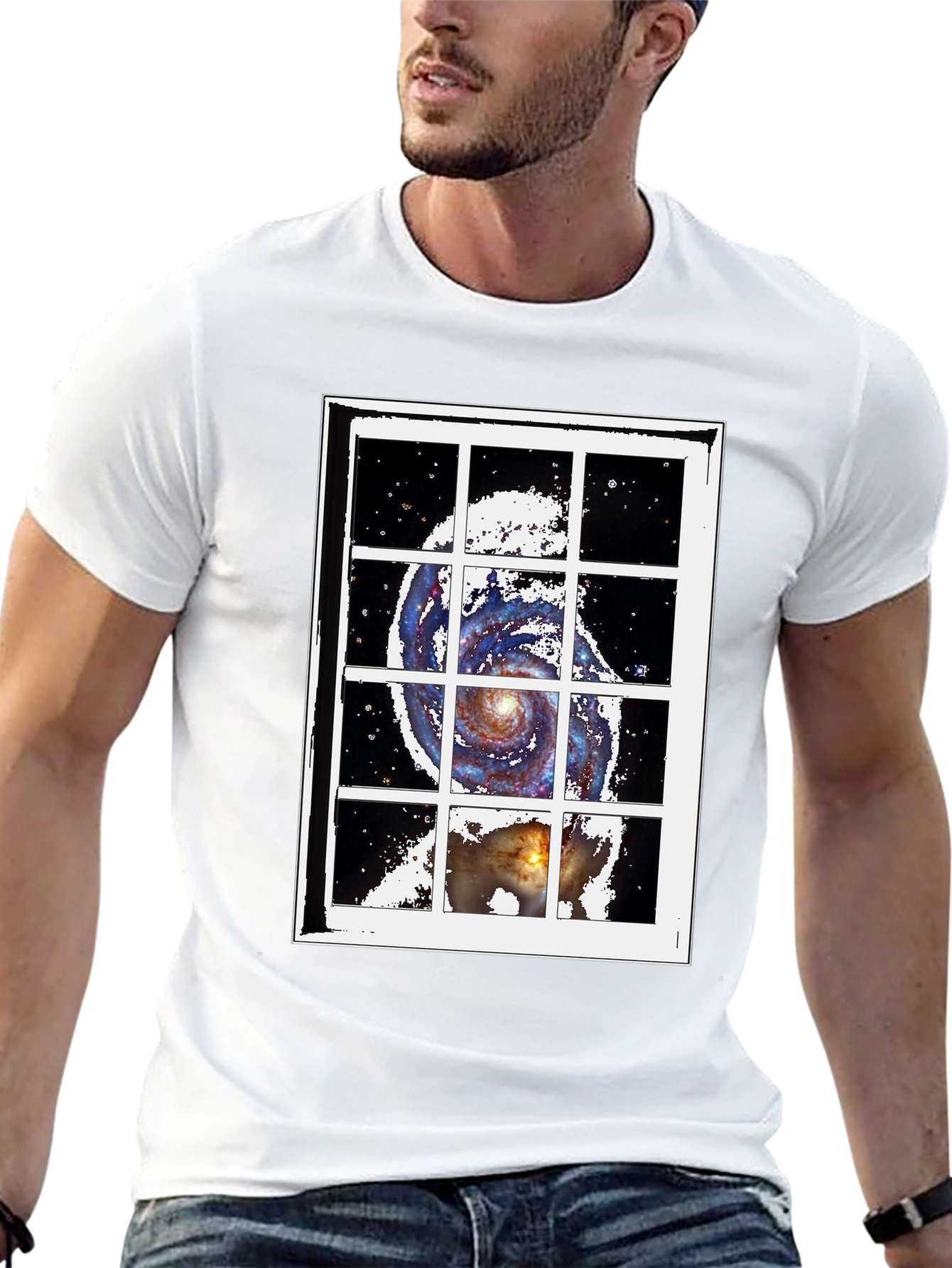 Galaxy Window Graphic Tee - Stylish Cotton Blend T-Shirt