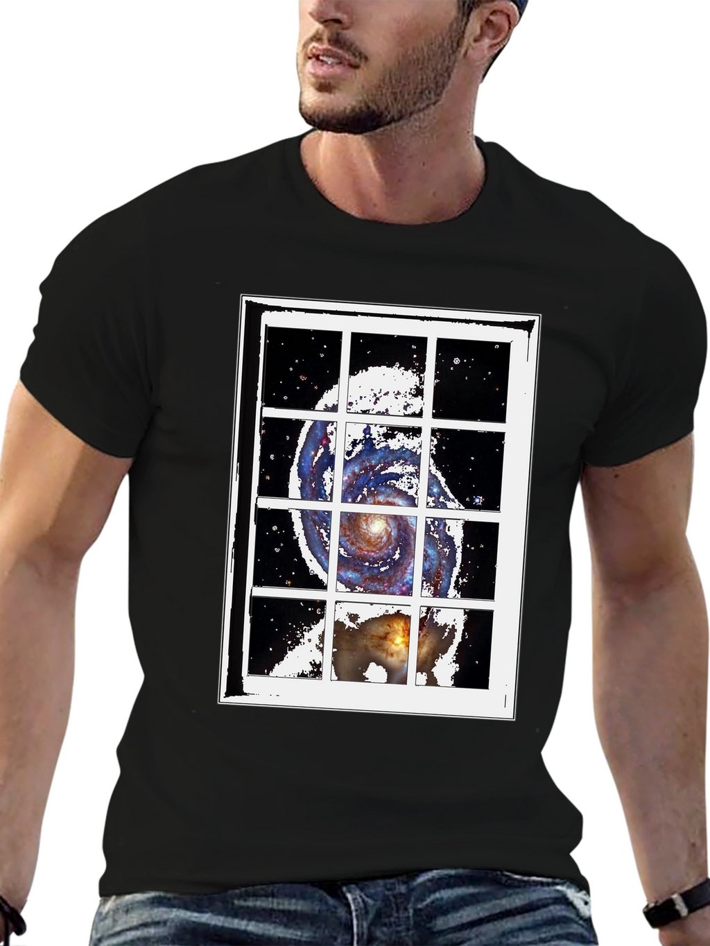 Galaxy Window Graphic Tee - Stylish Cotton Blend T-Shirt