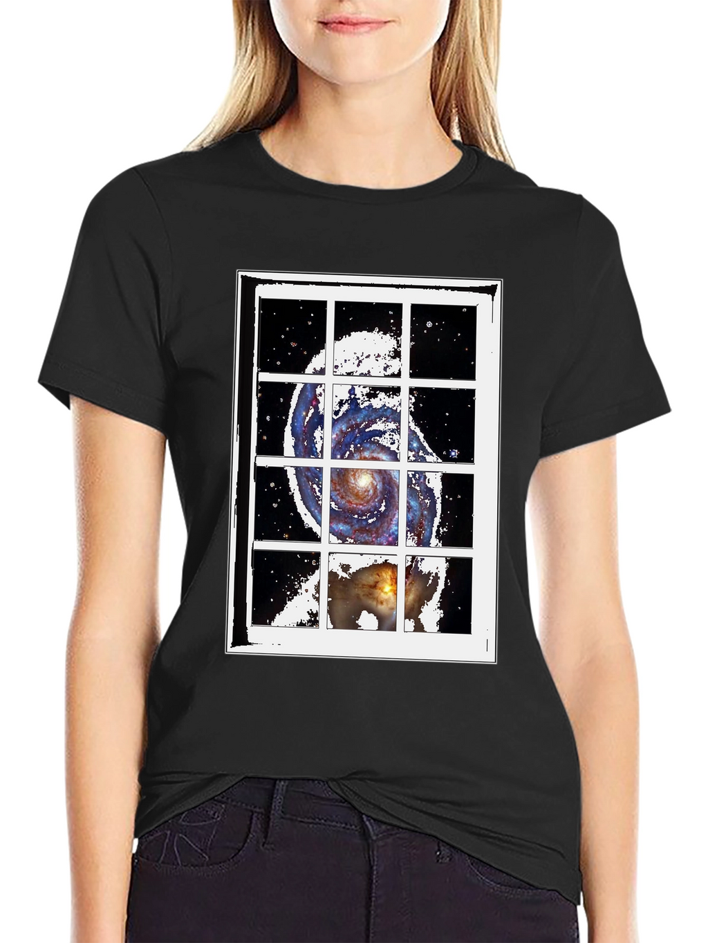 Galaxy Window Graphic Tee - Stylish Cotton Blend T-Shirt