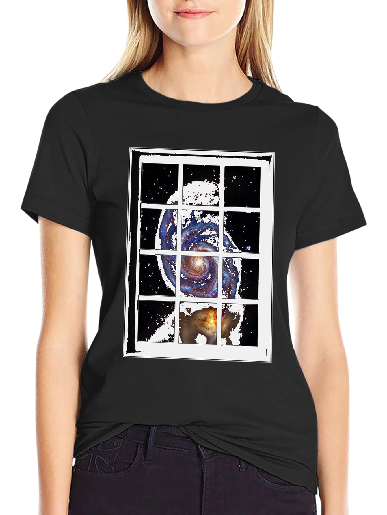 Galaxy Window Graphic Tee - Stylish Cotton Blend T-Shirt