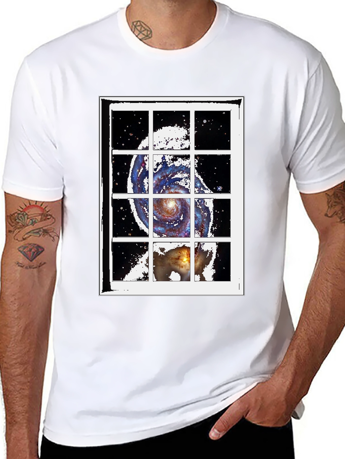 Galaxy Window Graphic Tee - Stylish Cotton Blend T-Shirt