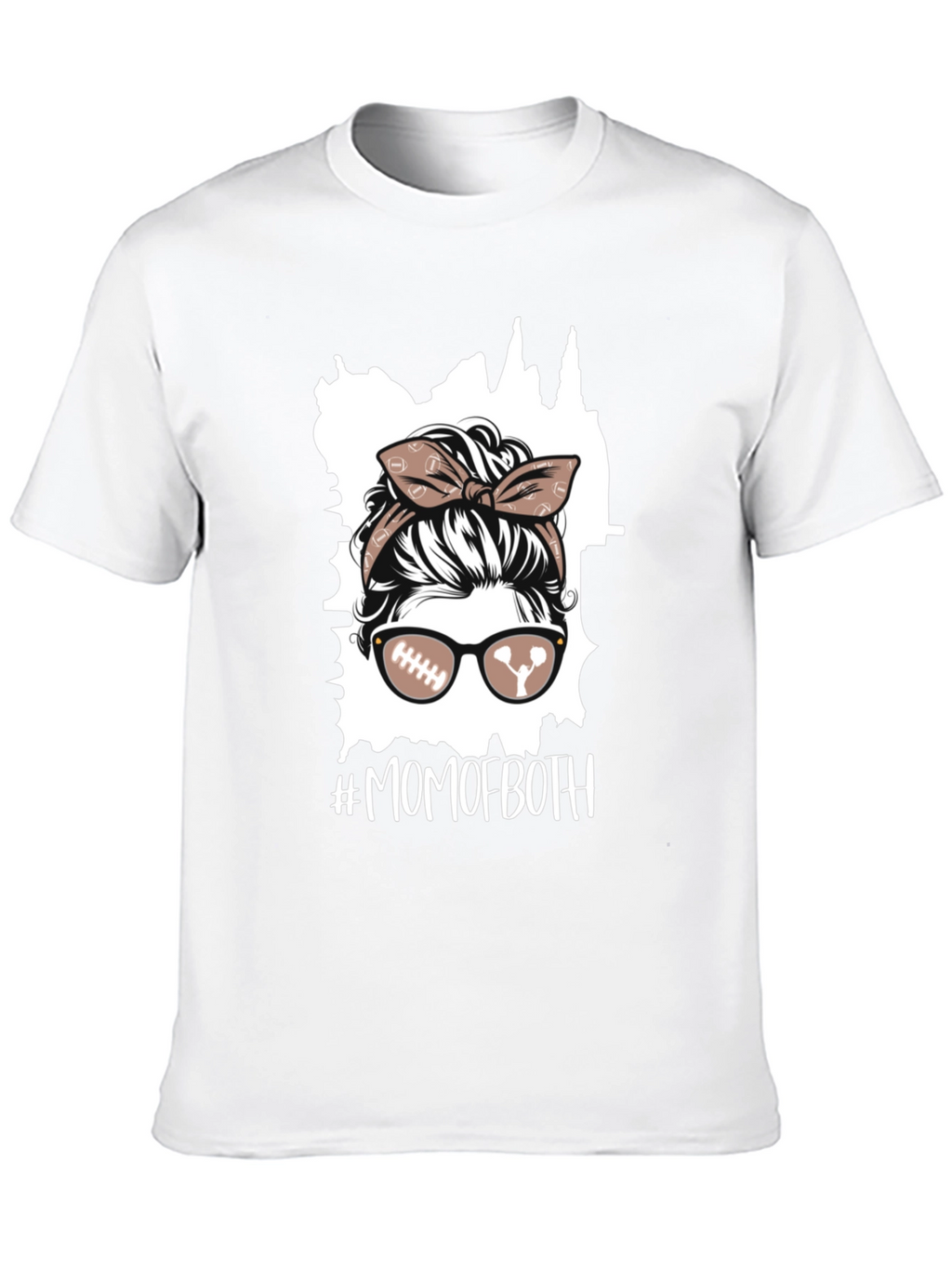 Mom of Both Football Messy Bun T-Shirt