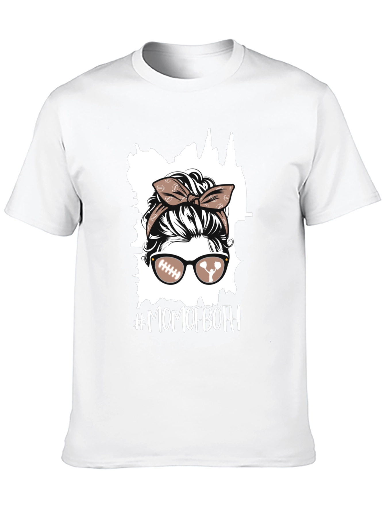 Mom of Both Football Messy Bun T-Shirt