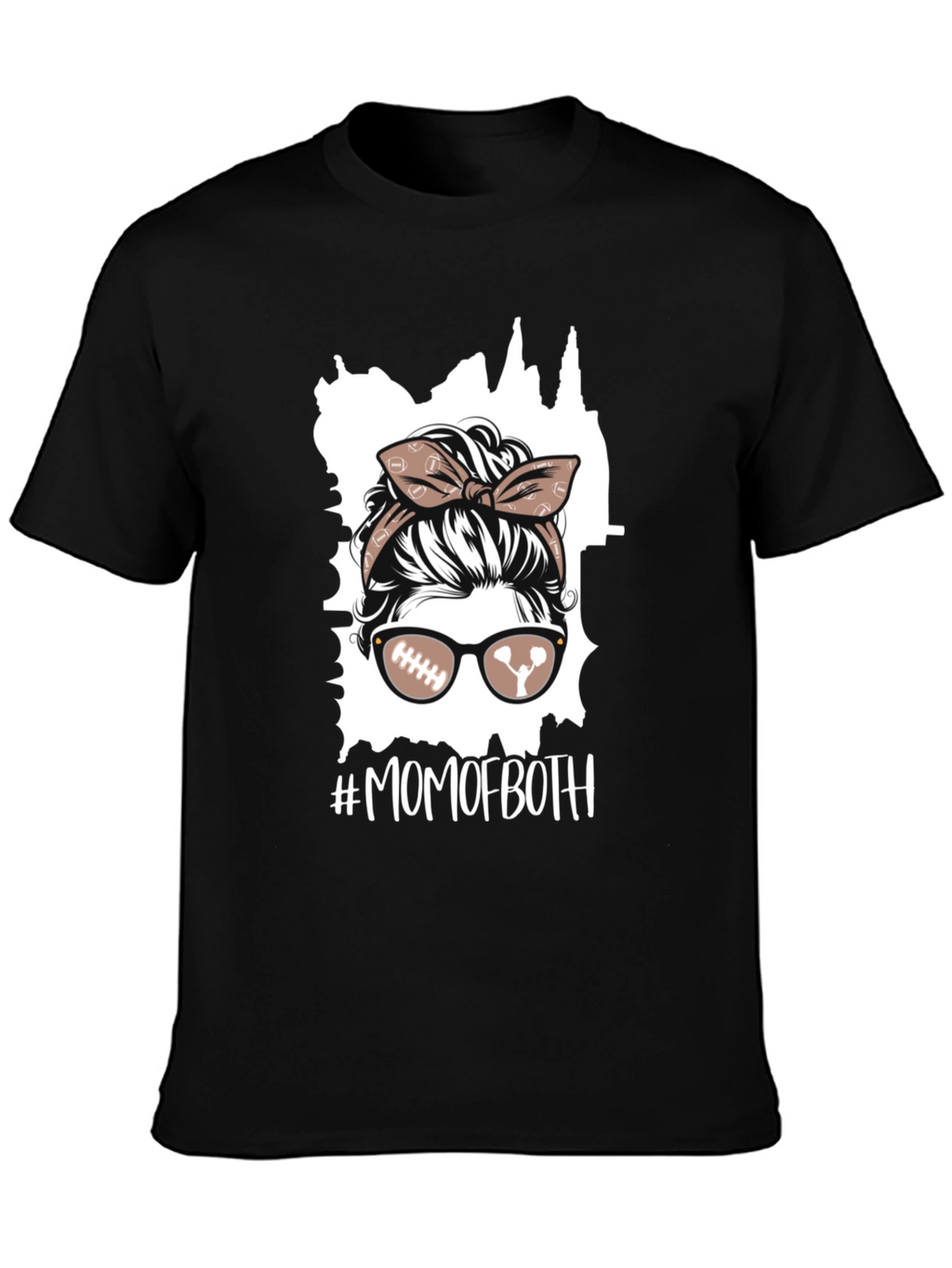Mom of Both Football Messy Bun T-Shirt