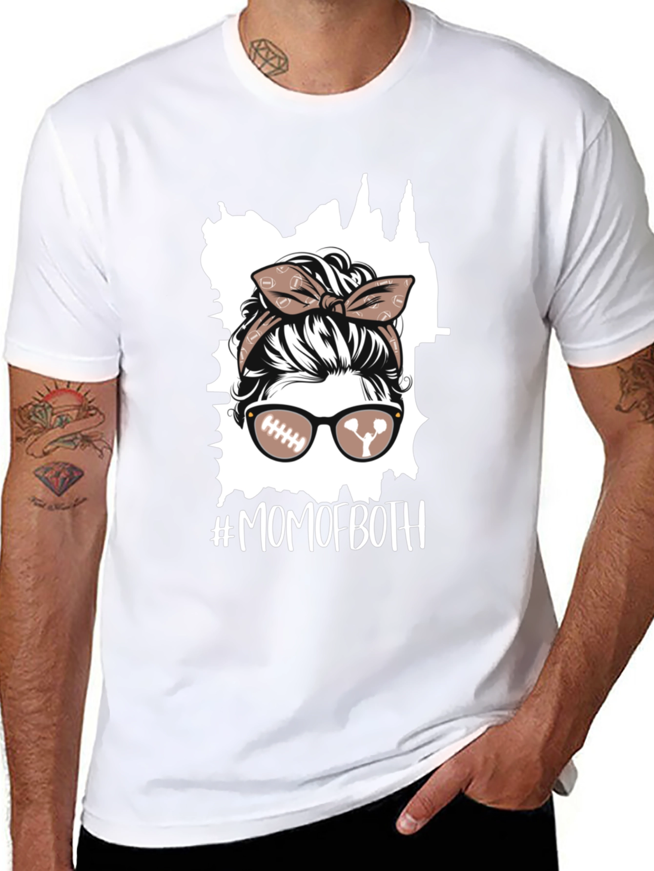 Mom of Both Football Messy Bun T-Shirt