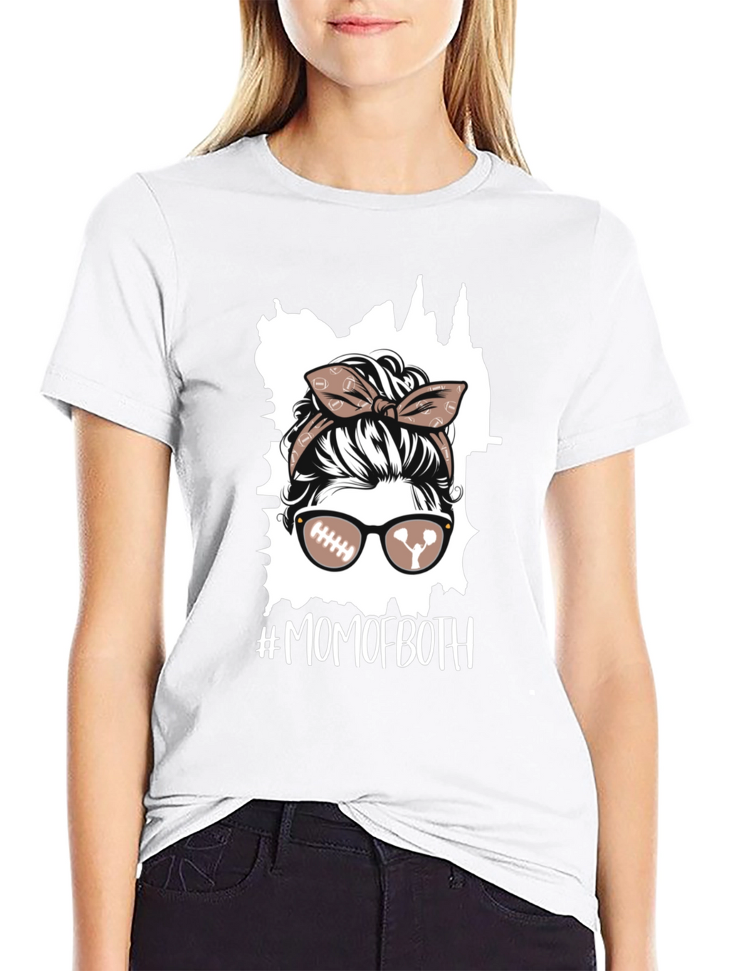 Mom of Both Football Messy Bun T-Shirt