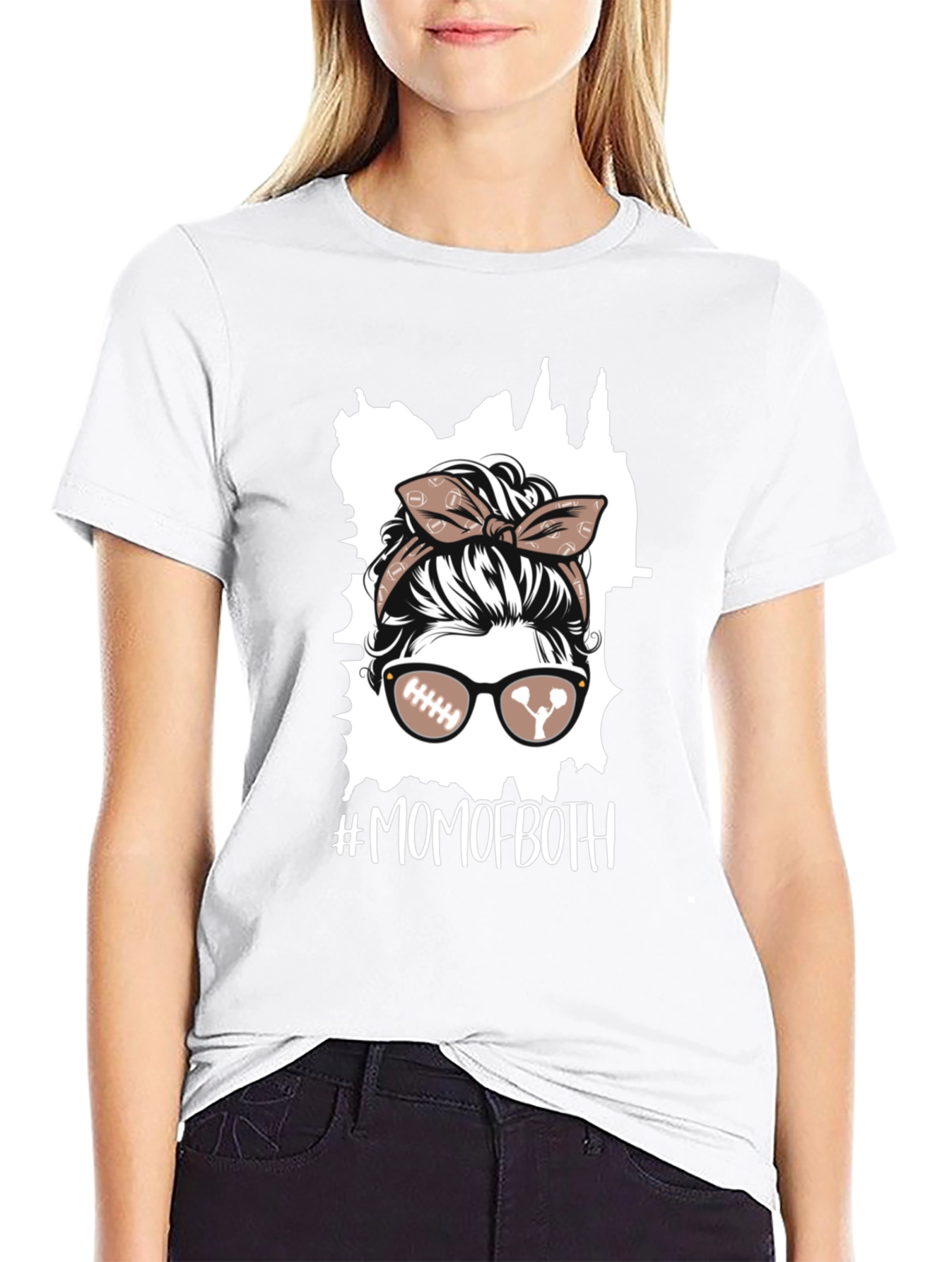 Mom of Both Football Messy Bun T-Shirt