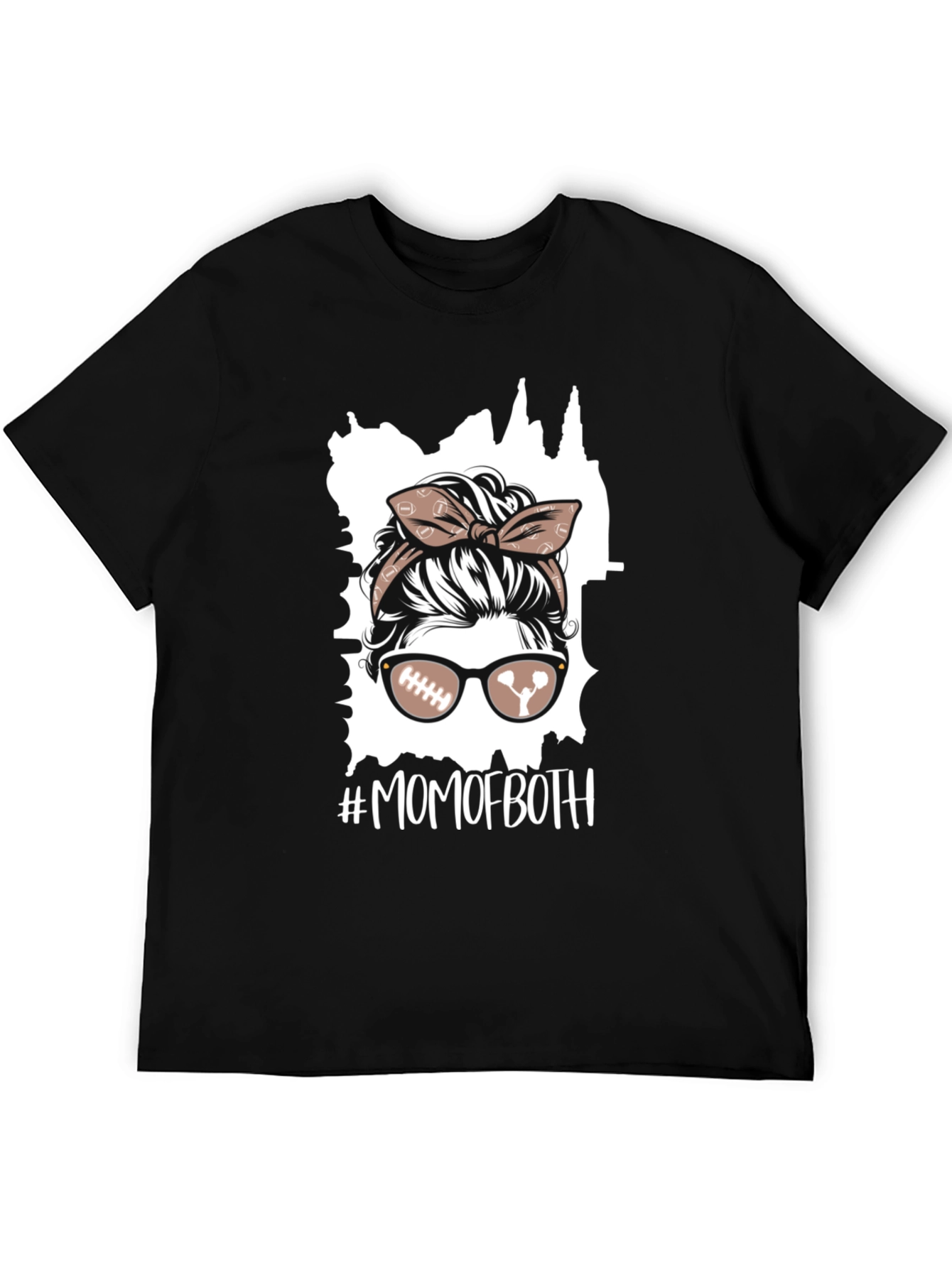 Mom of Both Football Messy Bun T-Shirt