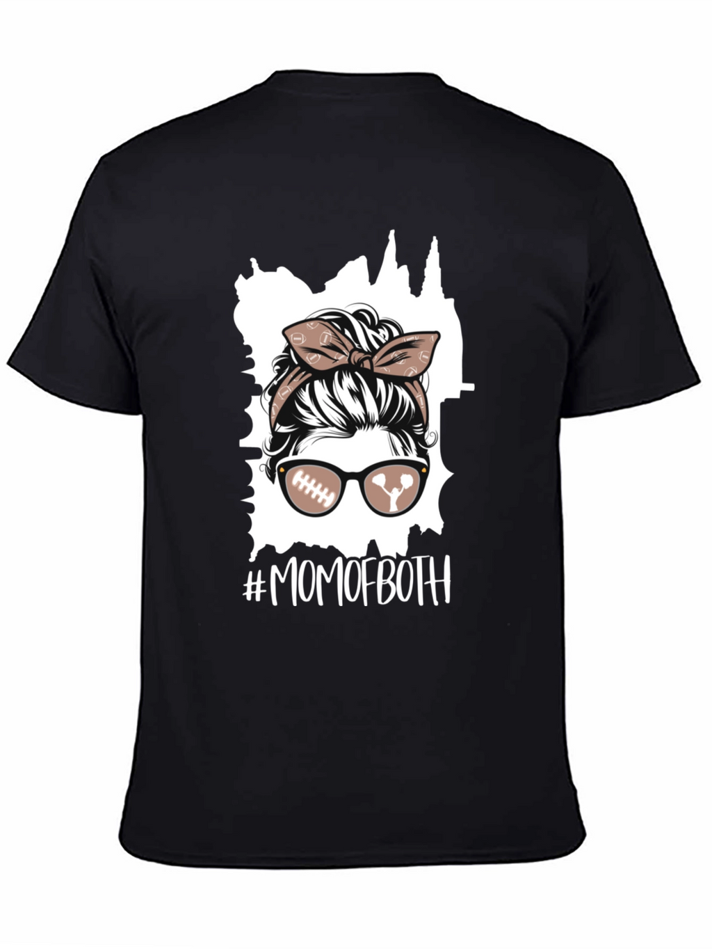 Mom of Both Football Messy Bun T-Shirt