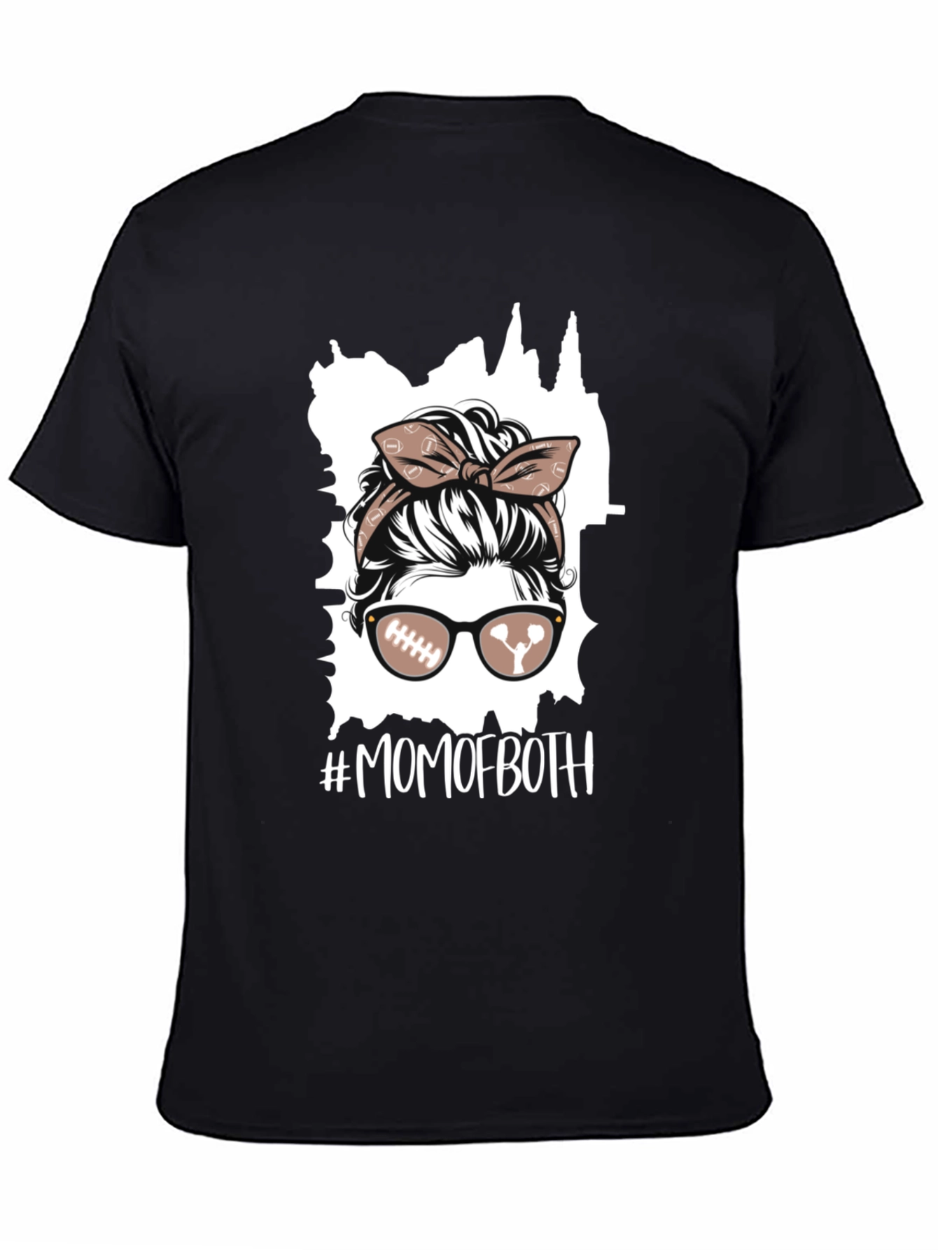 Mom of Both Football Messy Bun T-Shirt