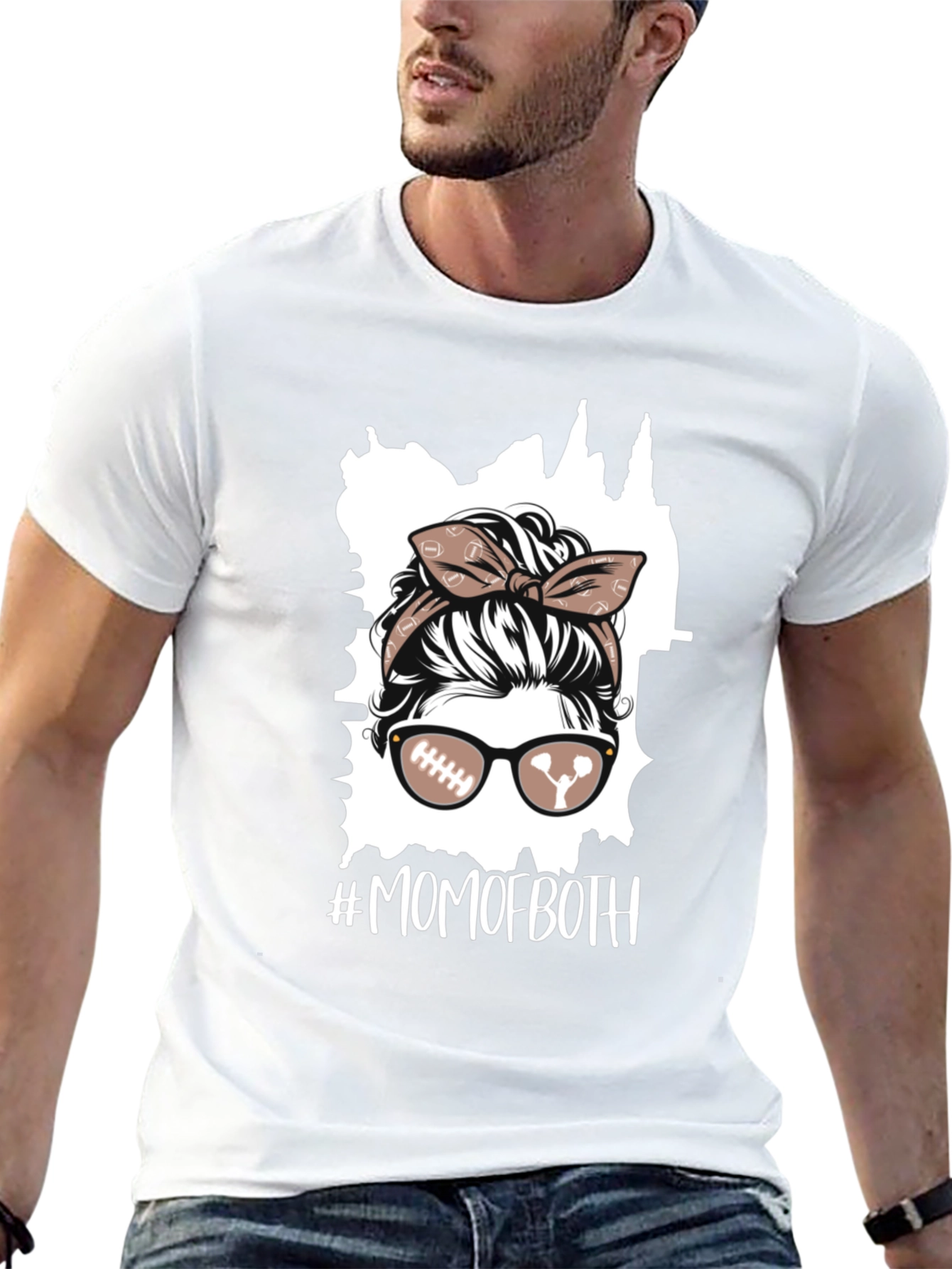 Mom of Both Football Messy Bun T-Shirt