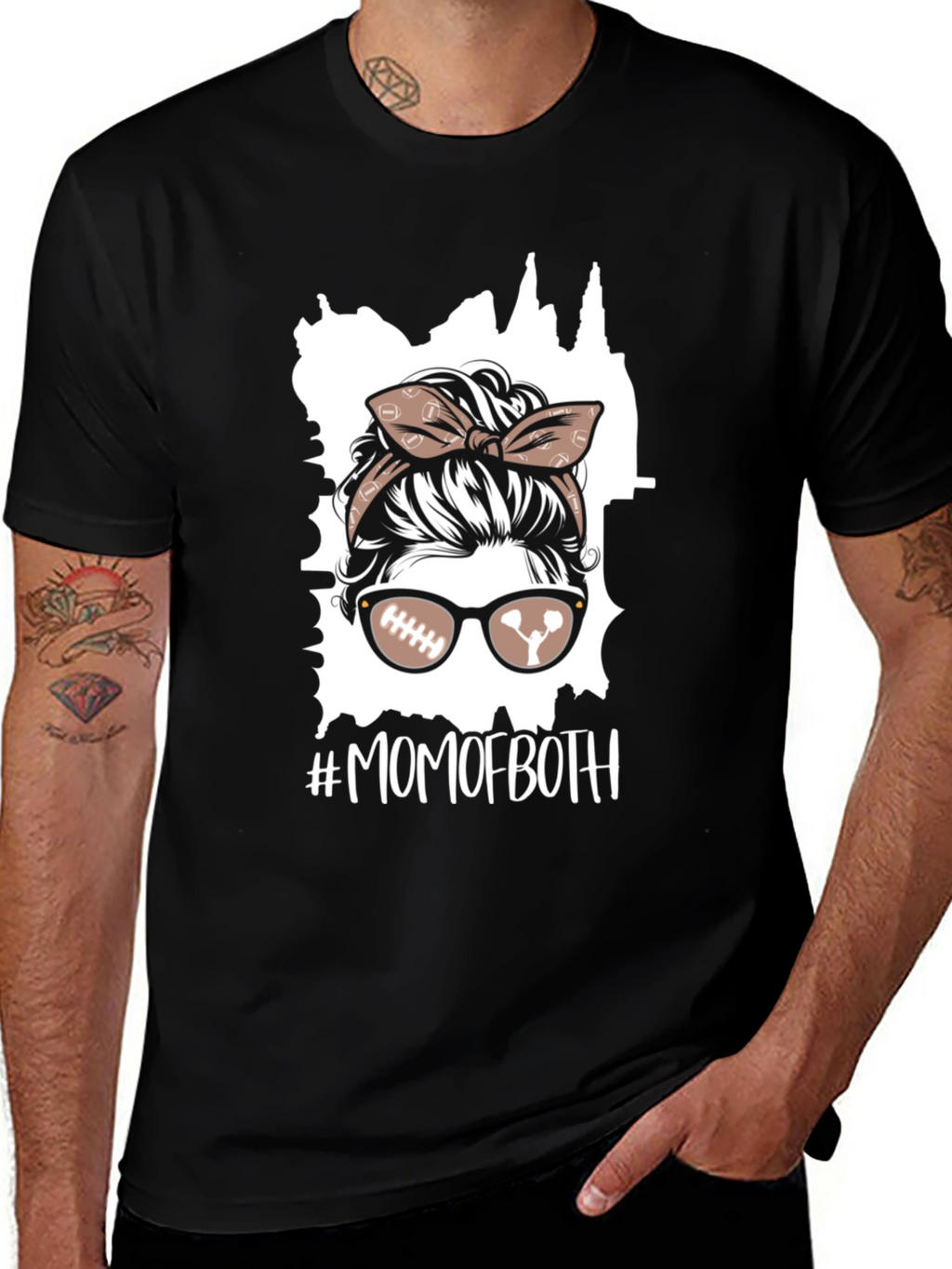 Mom of Both Football Messy Bun T-Shirt