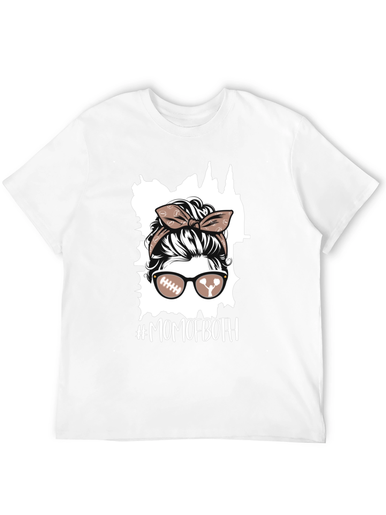 Mom of Both Football Messy Bun T-Shirt