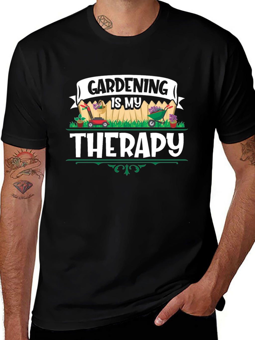 Gardening is My Therapy Black T-Shirt