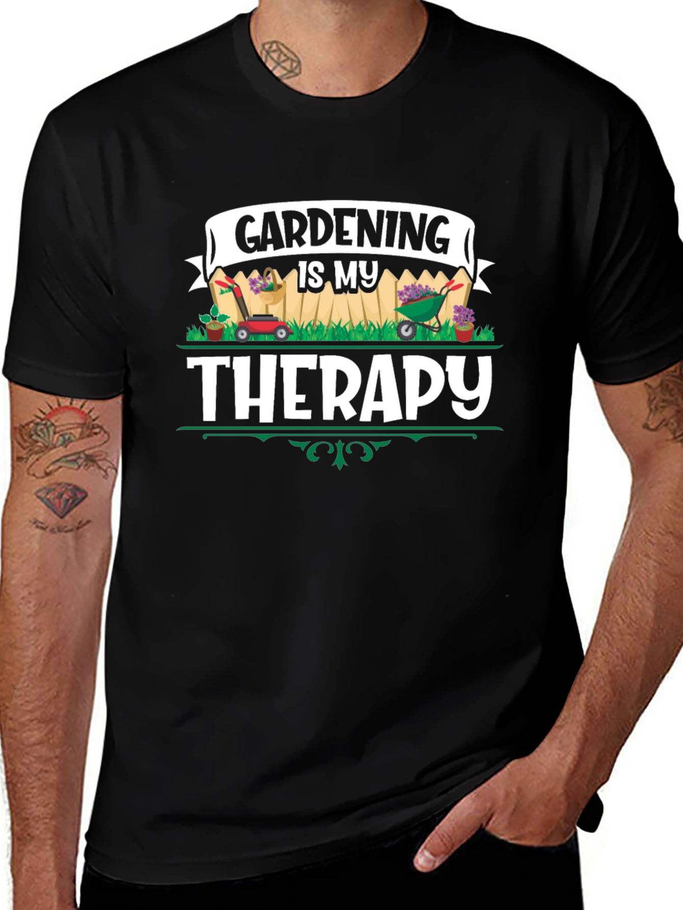 Gardening is My Therapy Black T-Shirt