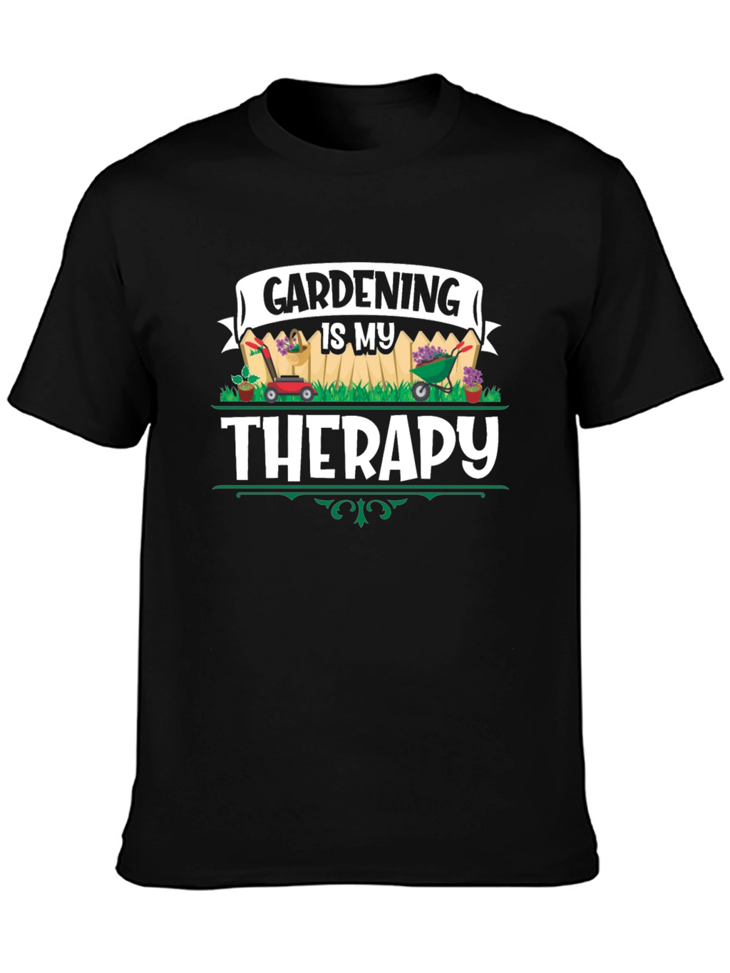 Gardening is My Therapy Black T-Shirt