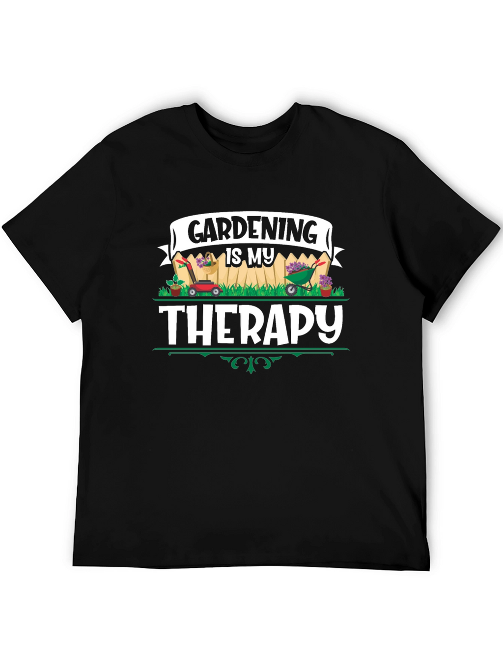 Gardening is My Therapy Black T-Shirt