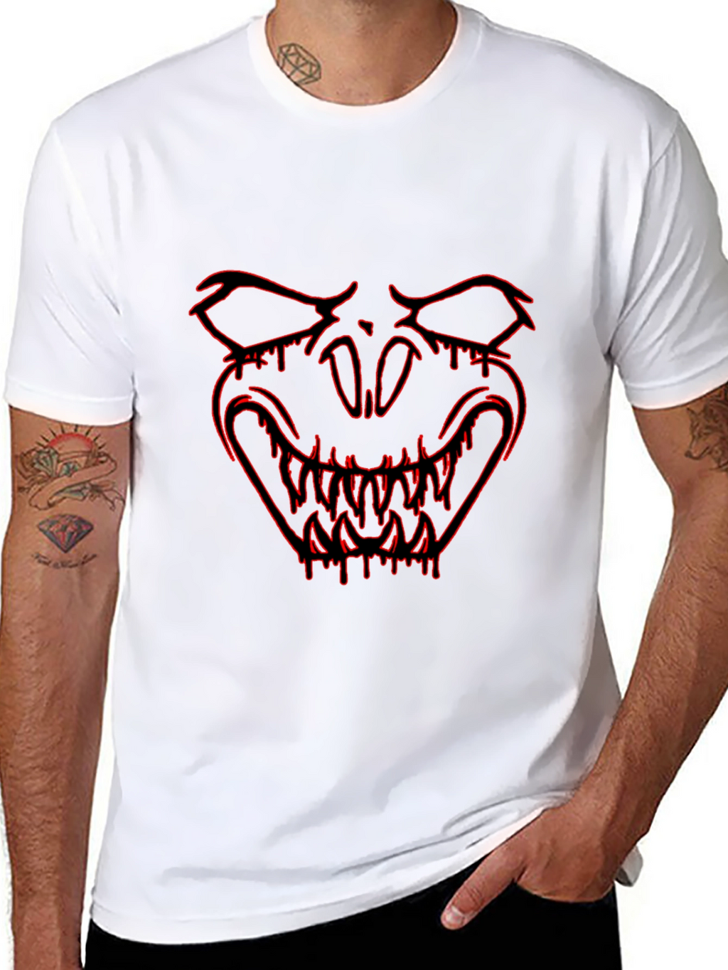 Edgy Black T-Shirt with Red Monster Graphic