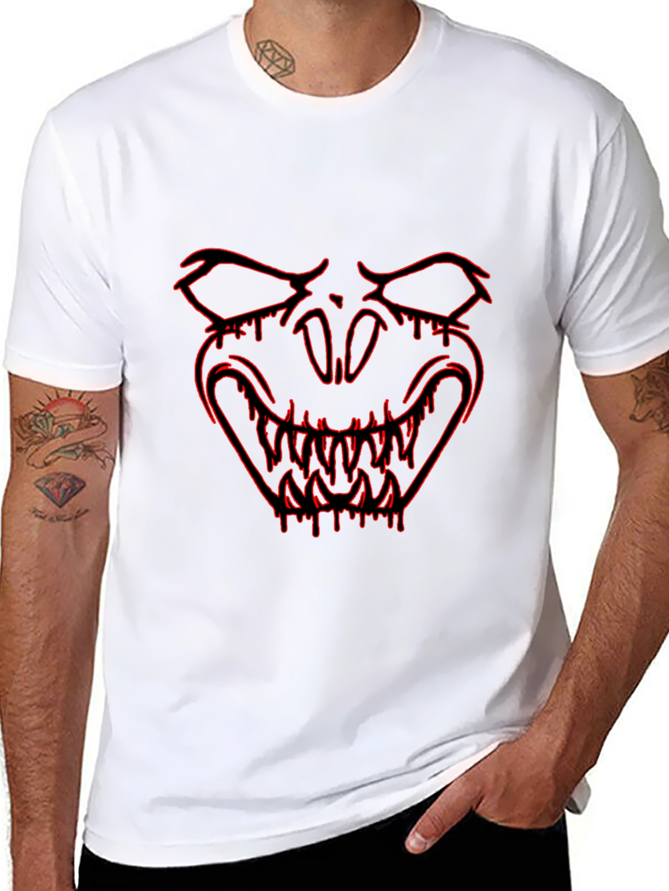 Edgy Black T-Shirt with Red Monster Graphic