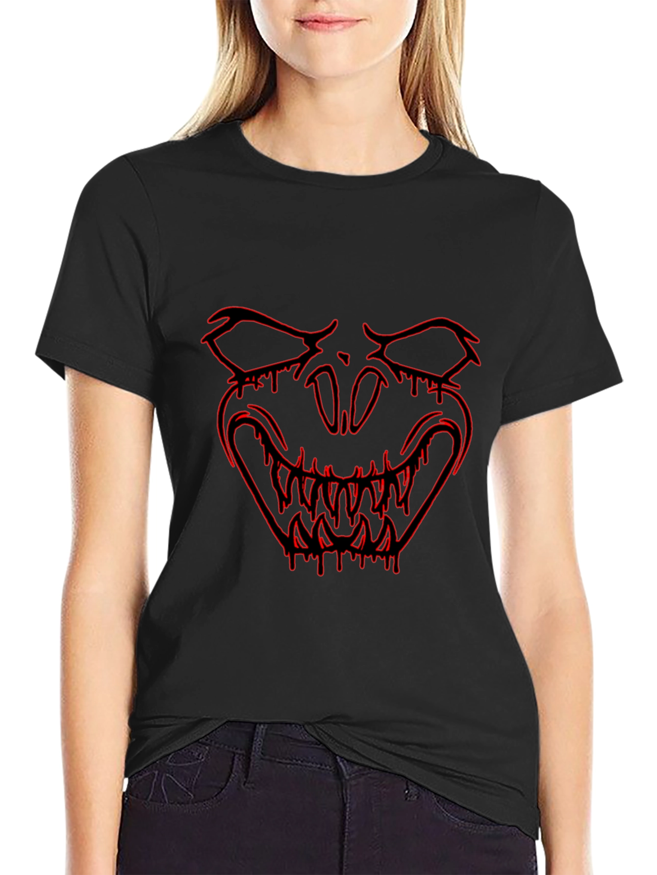Edgy Black T-Shirt with Red Monster Graphic