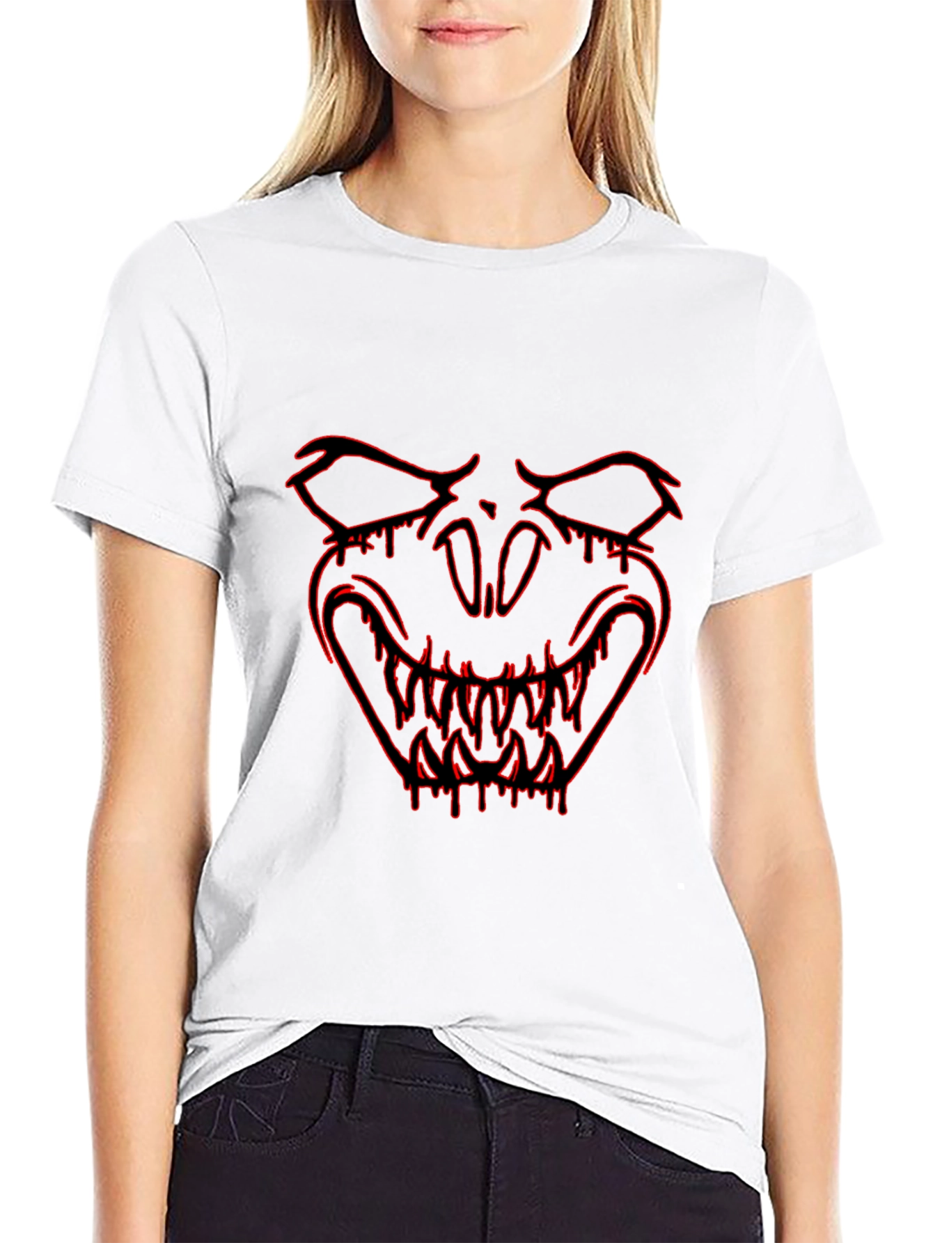 Edgy Black T-Shirt with Red Monster Graphic