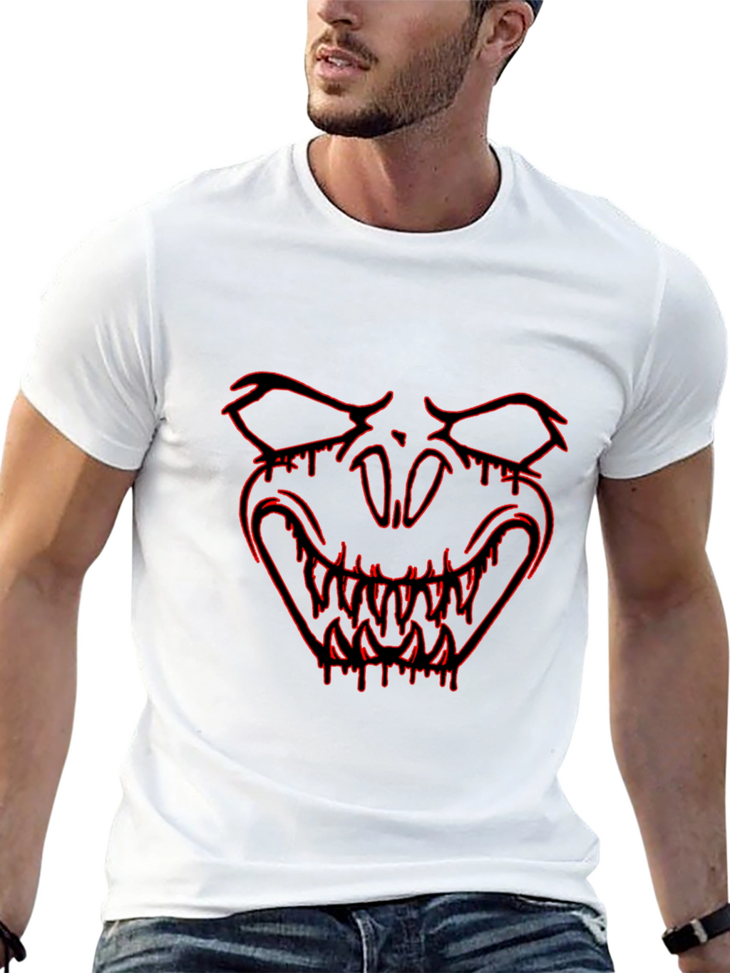 Edgy Black T-Shirt with Red Monster Graphic