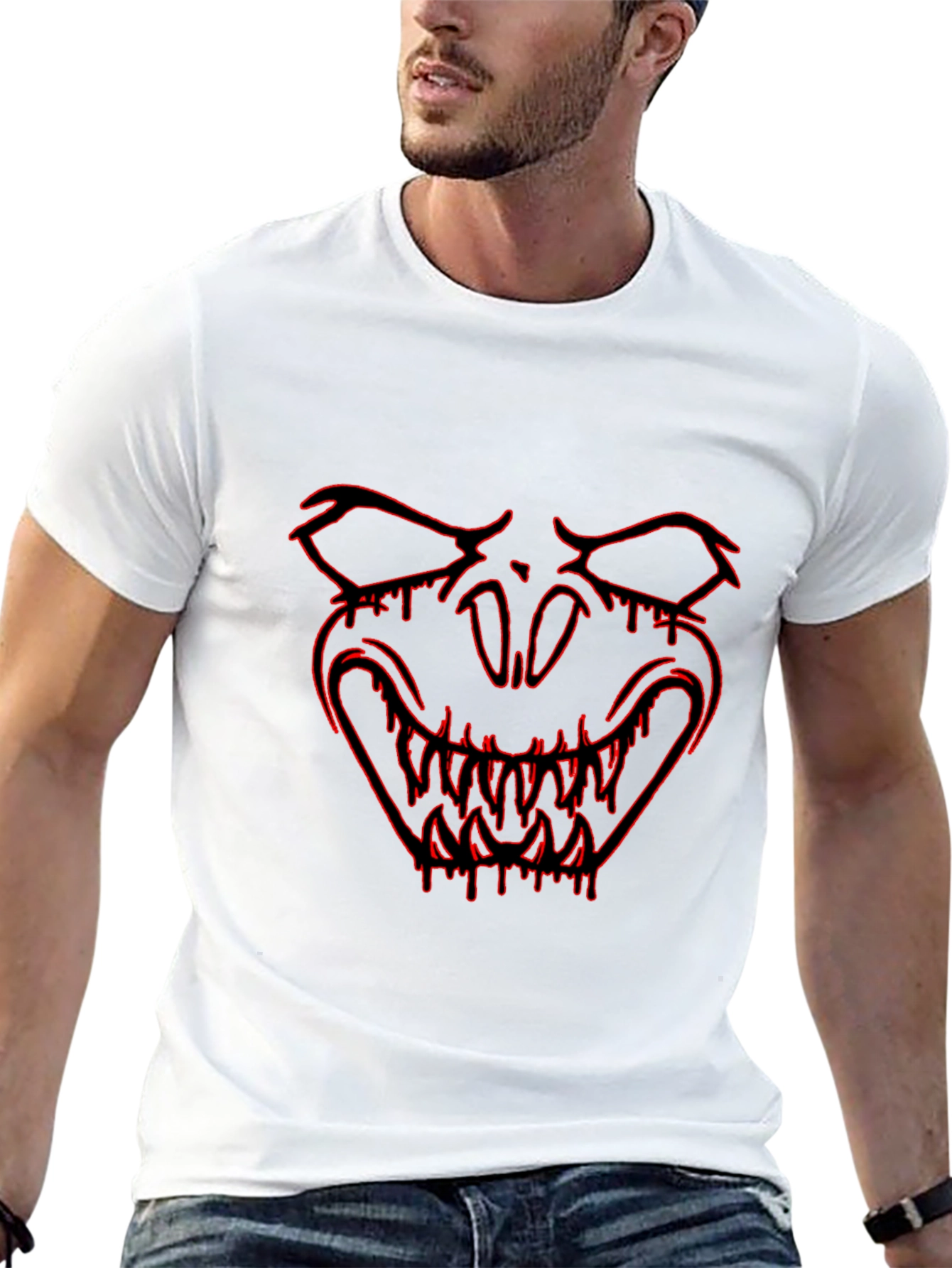 Edgy Black T-Shirt with Red Monster Graphic