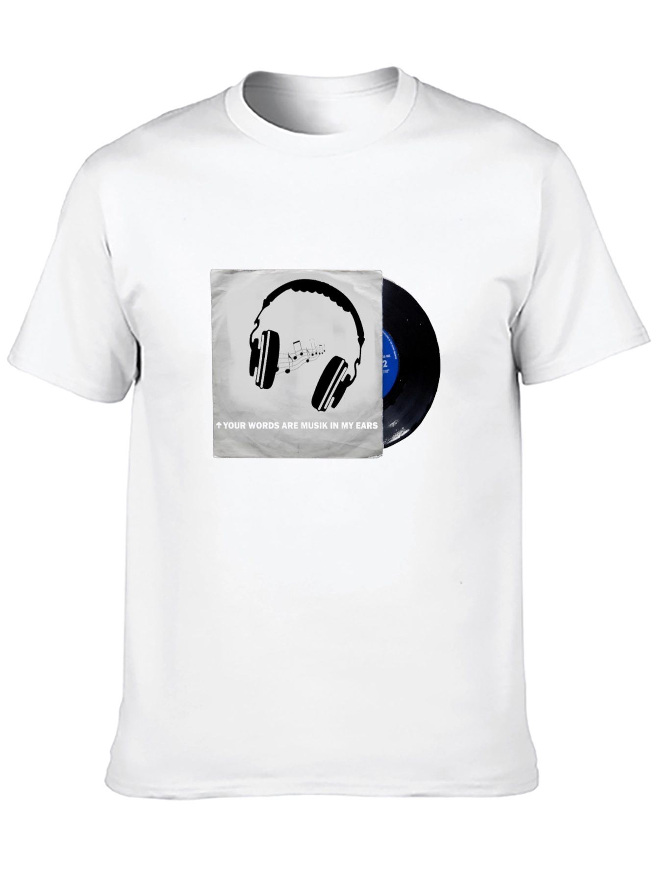 Music Lovers T-Shirt: Headphones & Vinyl Design