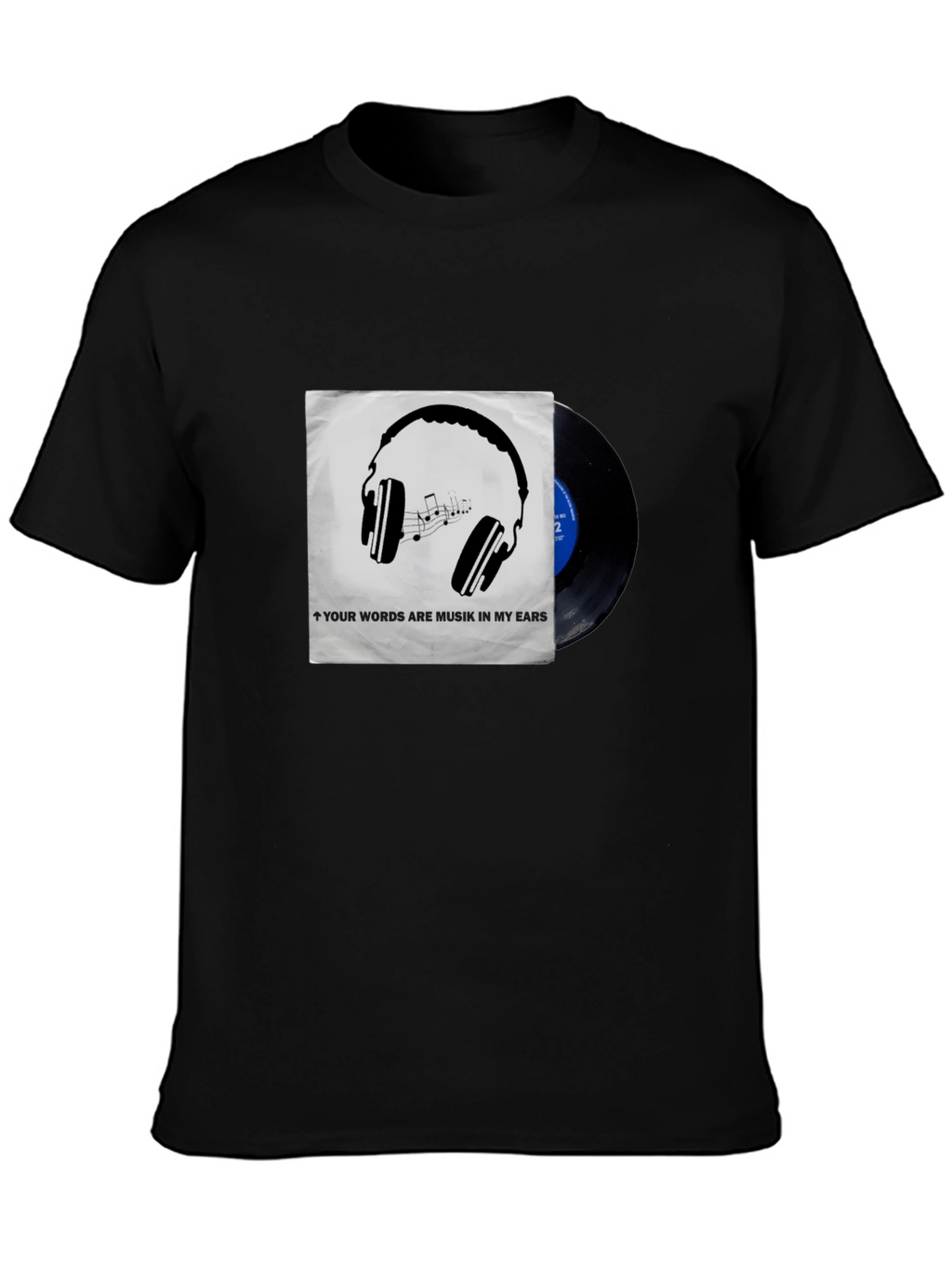 Music Lovers T-Shirt: Headphones & Vinyl Design