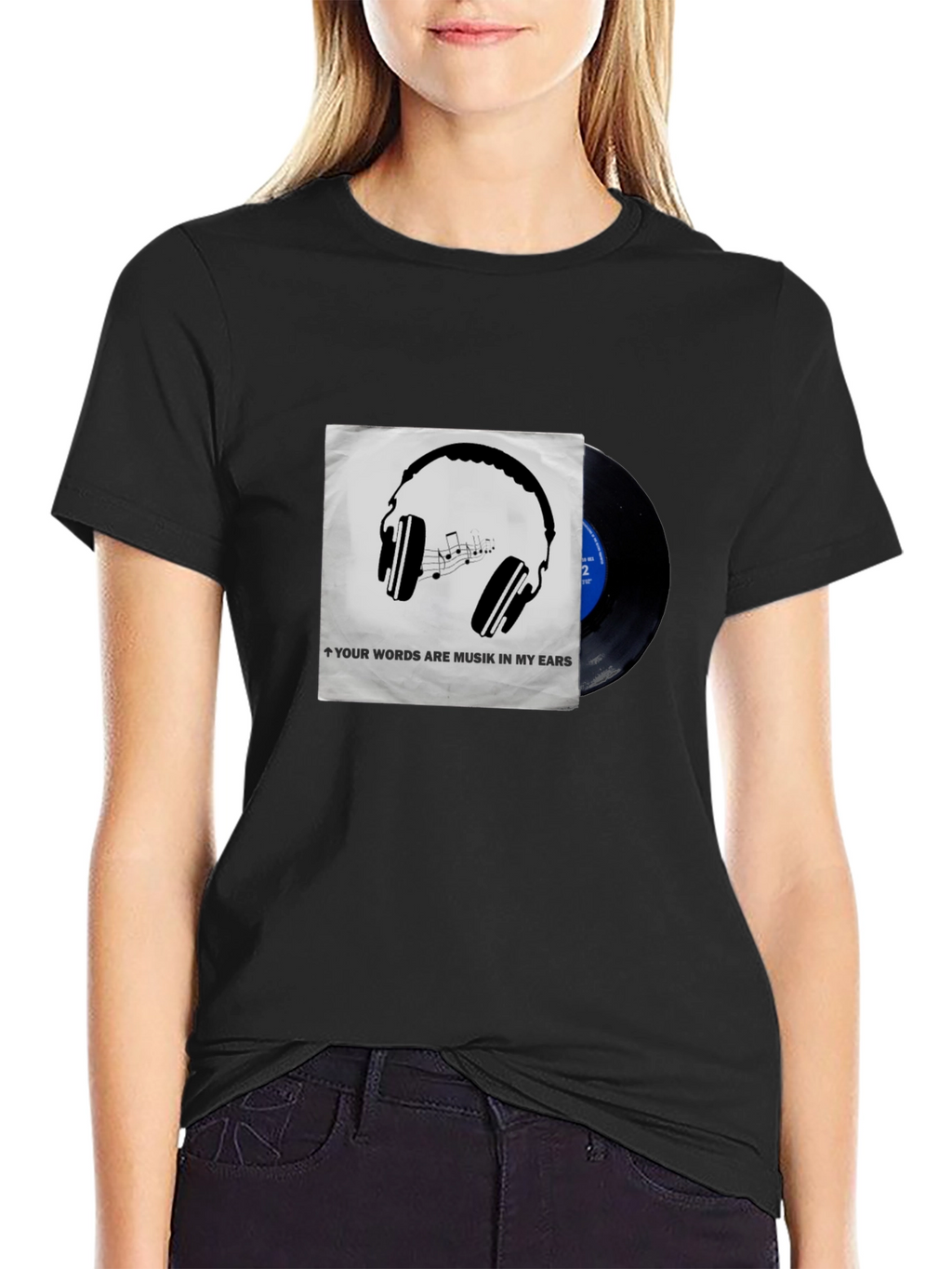 Music Lovers T-Shirt: Headphones & Vinyl Design