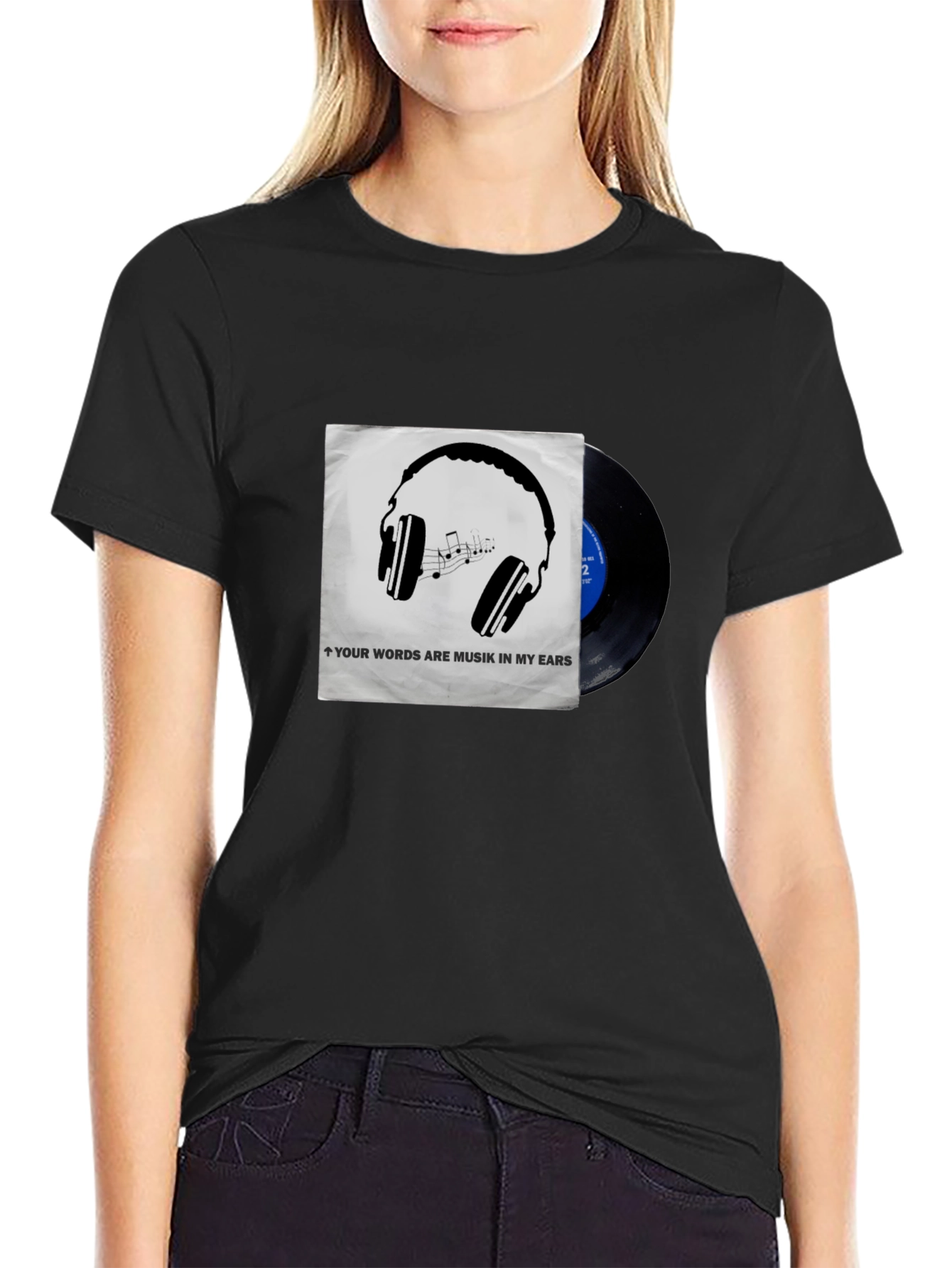 Music Lovers T-Shirt: Headphones & Vinyl Design