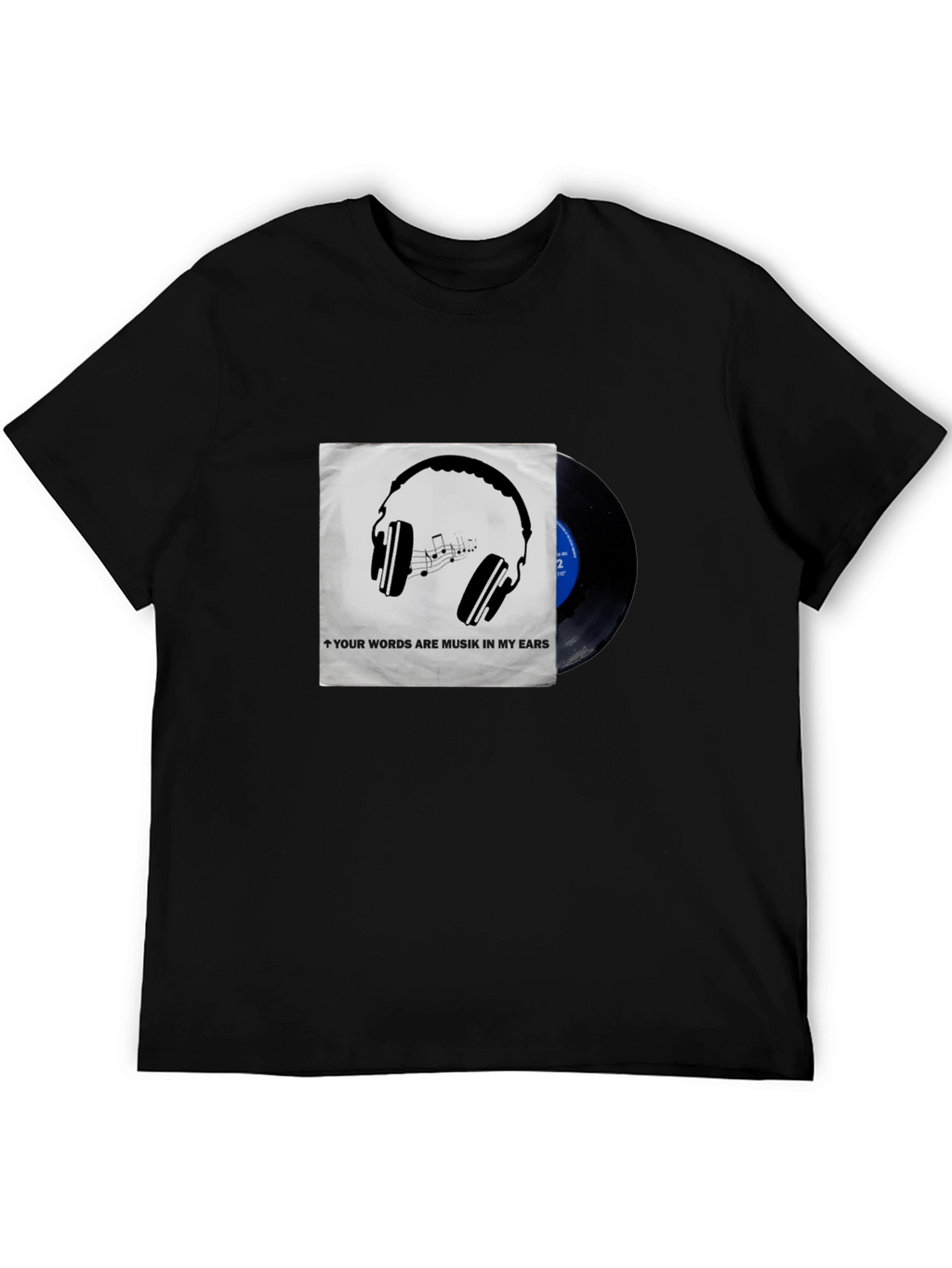 Music Lovers T-Shirt: Headphones & Vinyl Design