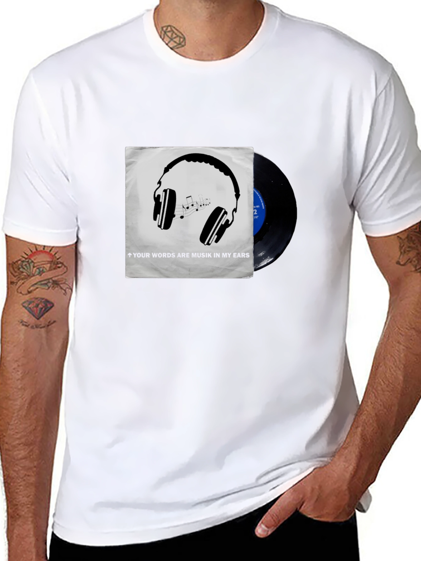 Music Lovers T-Shirt: Headphones & Vinyl Design