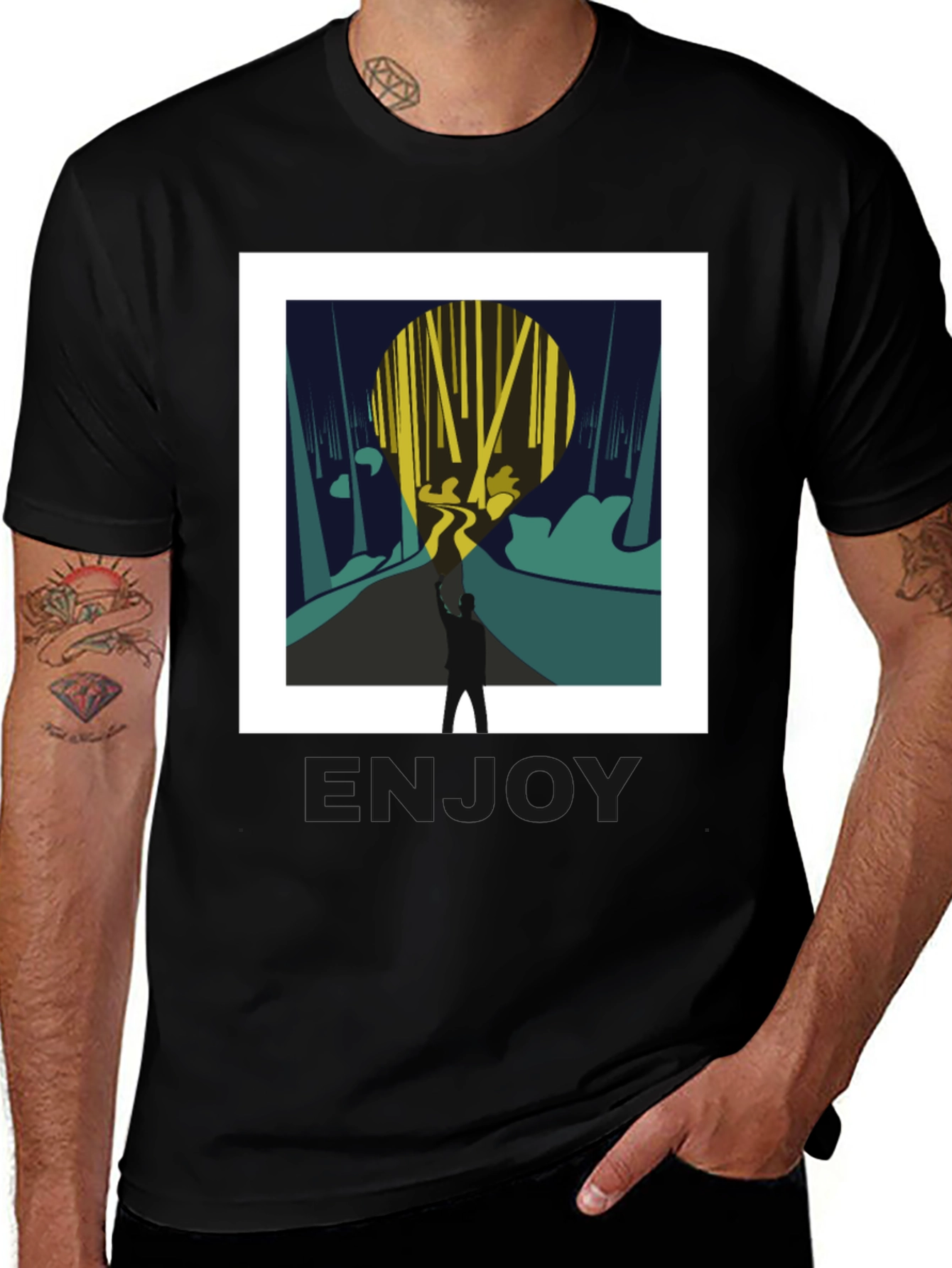 Abstract Forest Print Black Tee