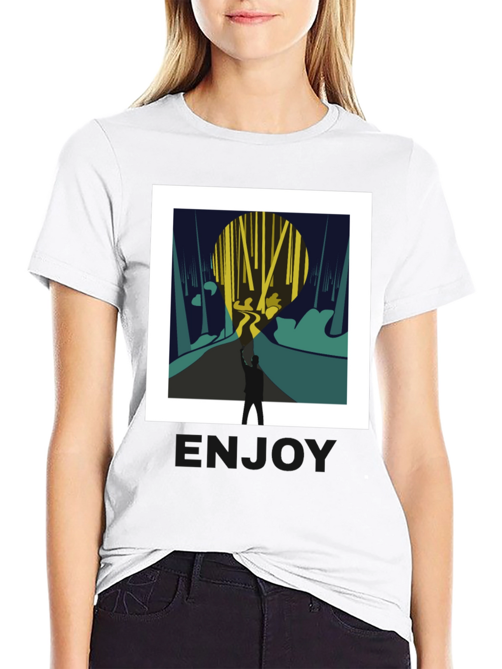 Abstract Forest Print Black Tee