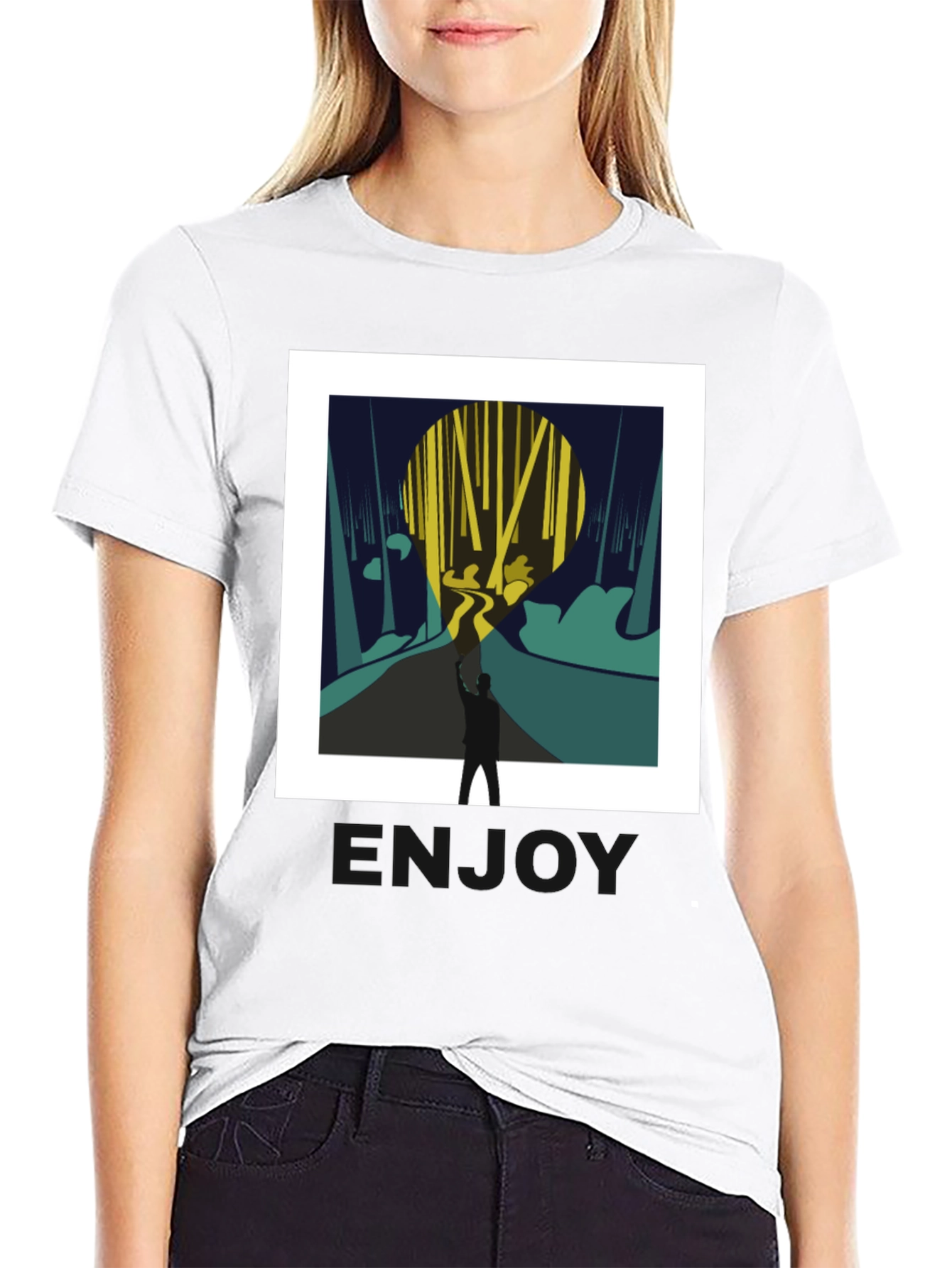 Abstract Forest Print Black Tee