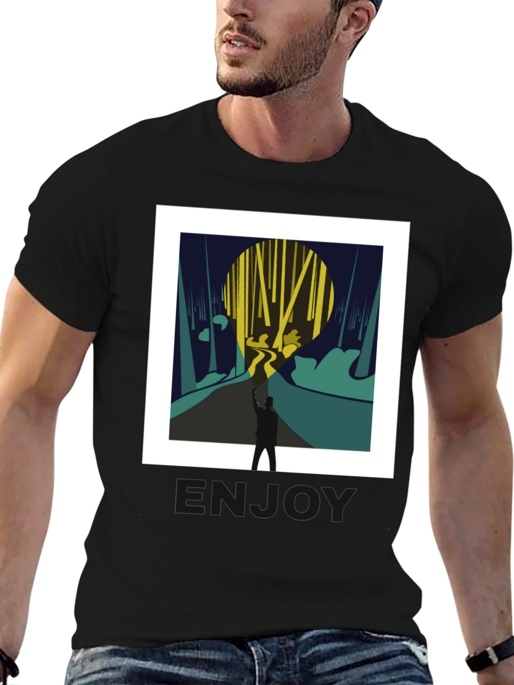 Abstract Forest Print Black Tee