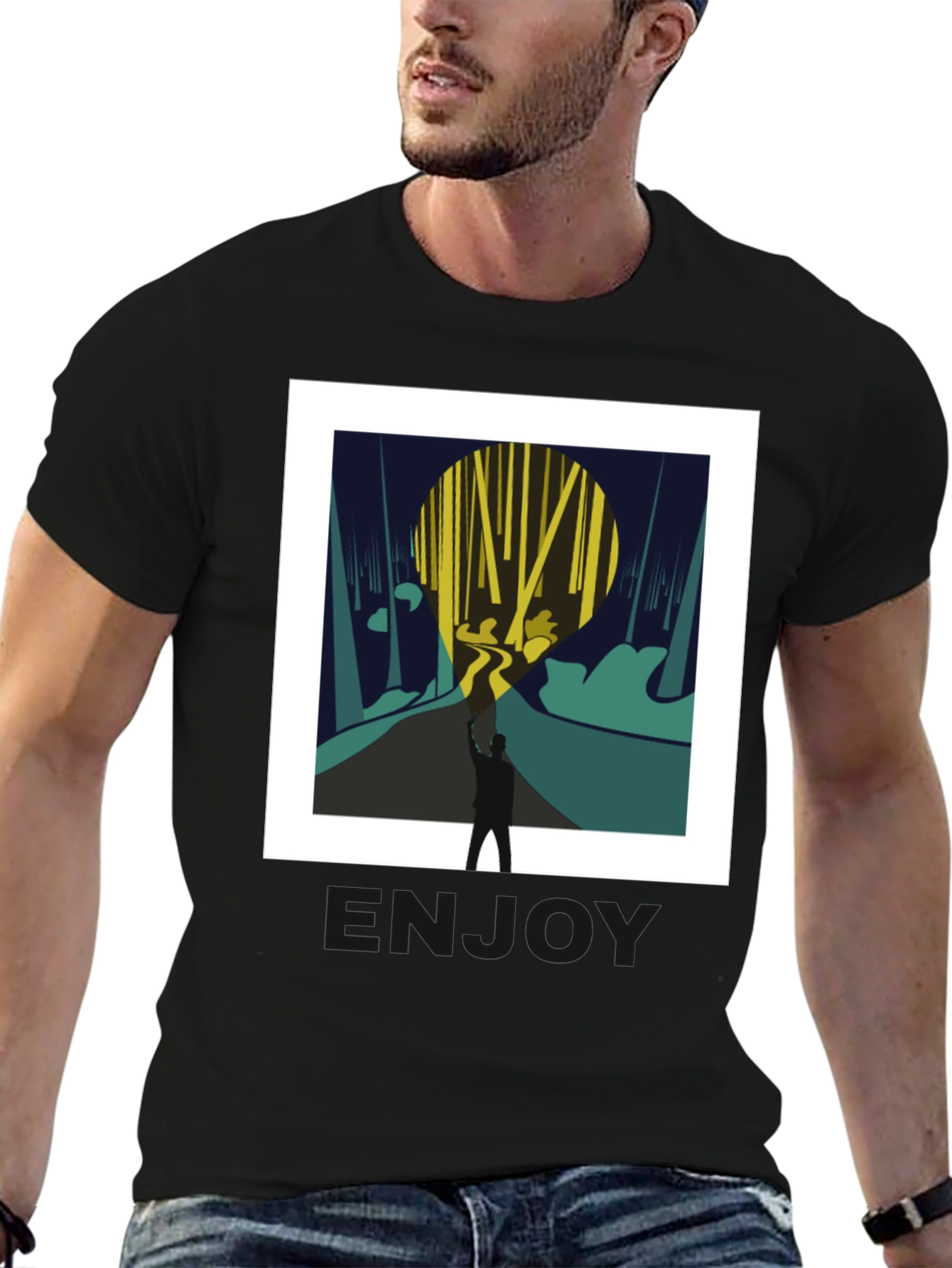 Abstract Forest Print Black Tee