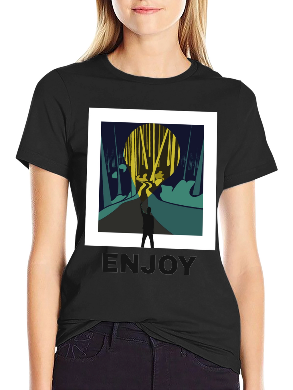 Abstract Forest Print Black Tee