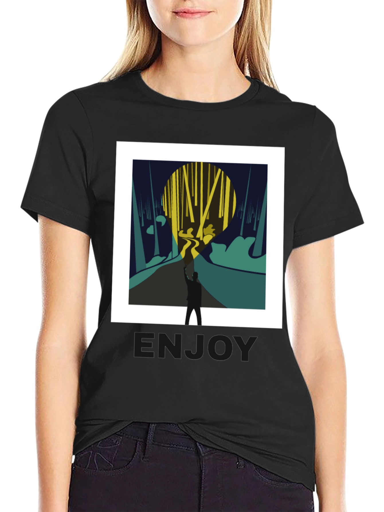 Abstract Forest Print Black Tee