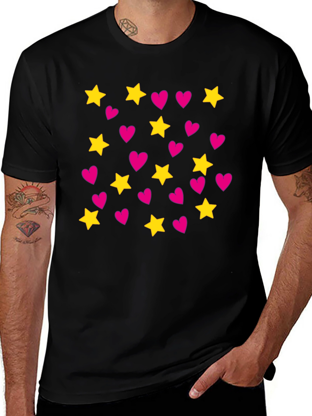 Star and Heart Pattern T-Shirt