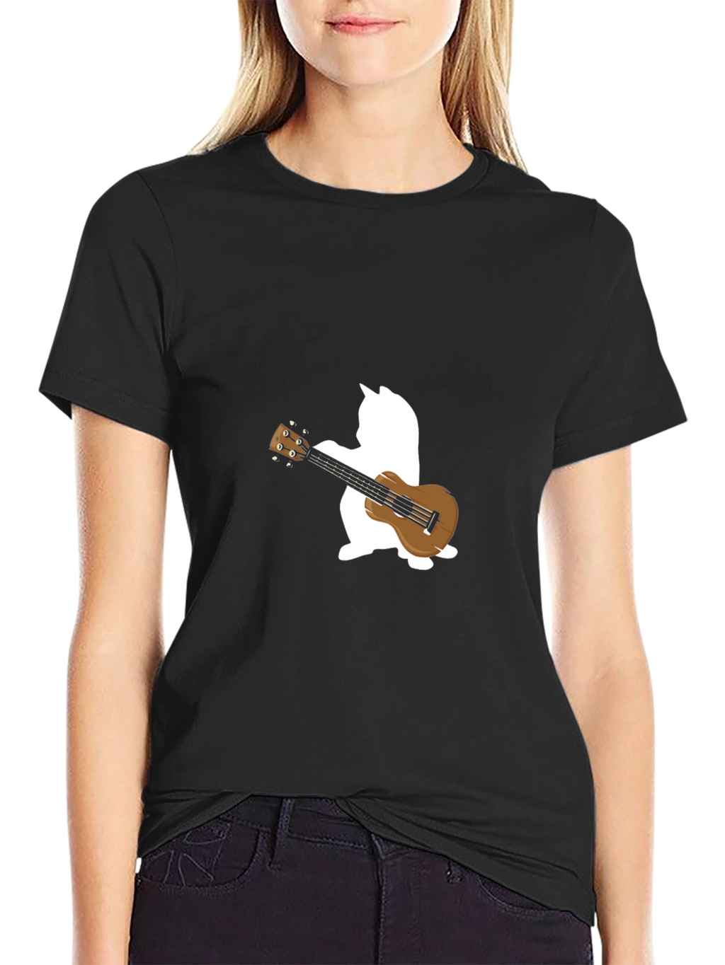 Cat Ukulele T-Shirt - Black