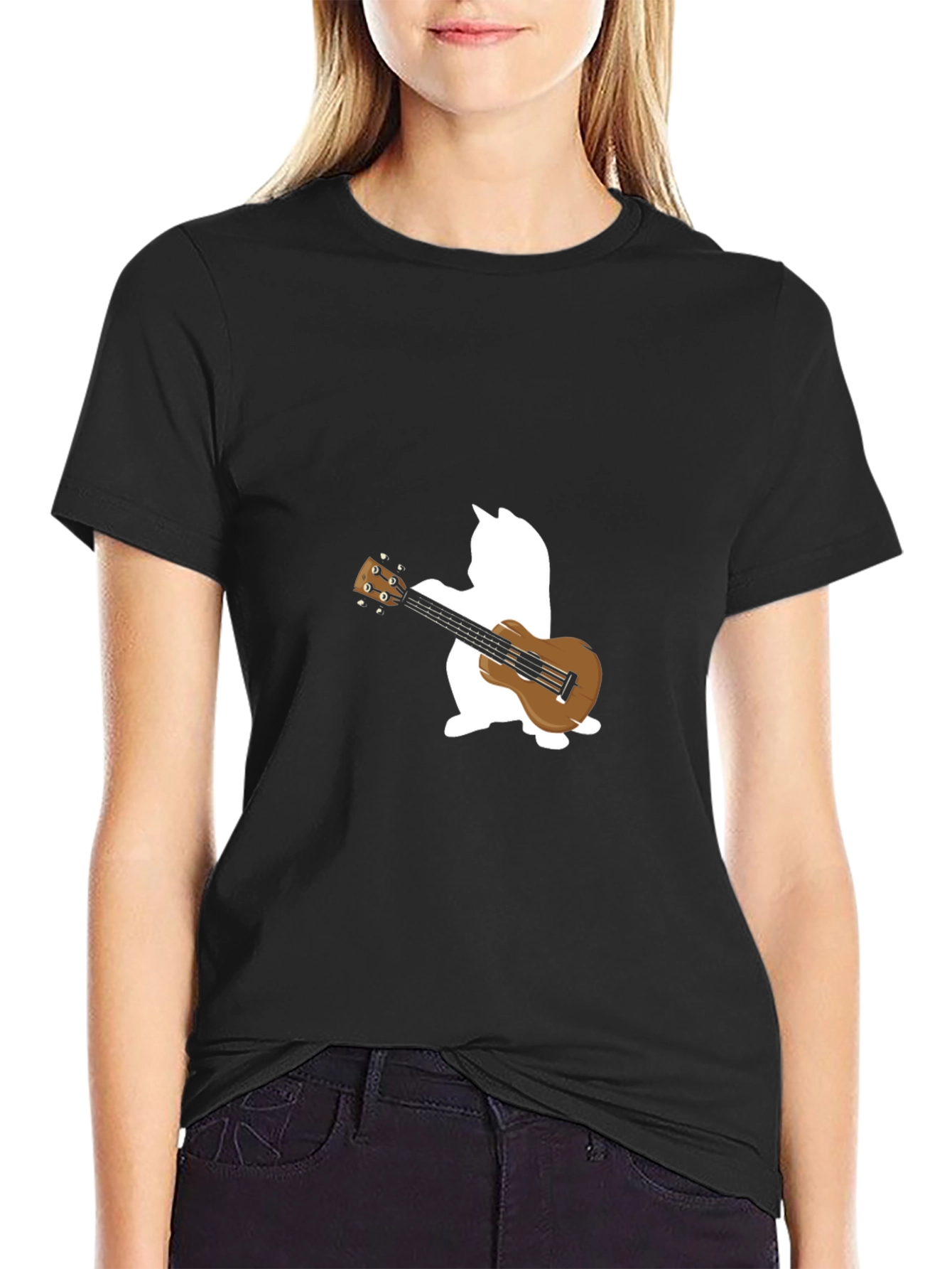 Cat Ukulele T-Shirt - Black